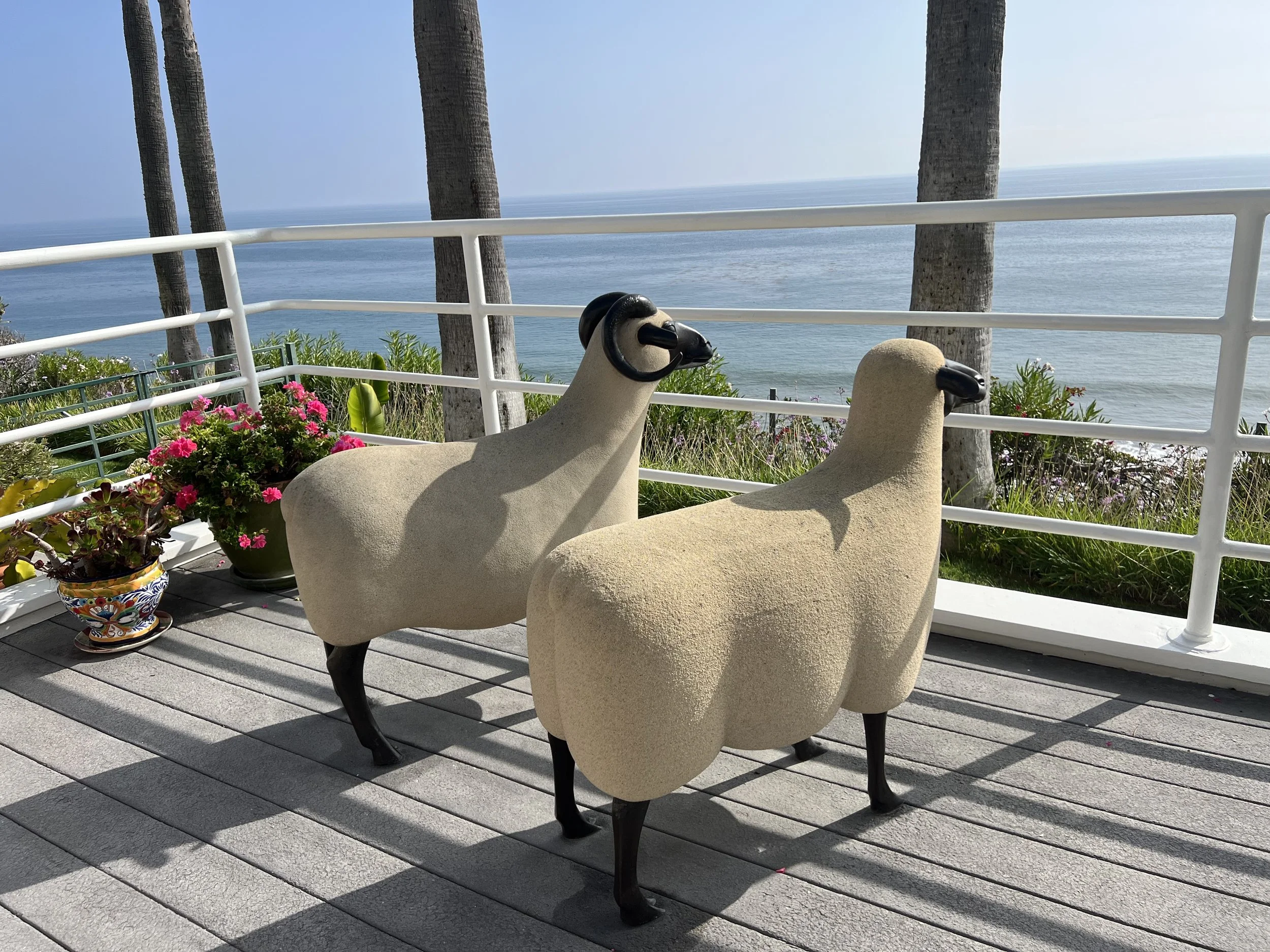 Lalane sheep sculptures after cleaning maintenance and conservation.