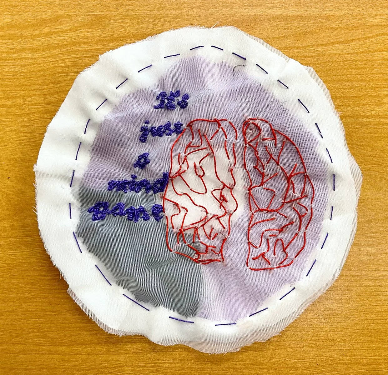 BFA Student Work, Fibers - Embroidered Data Visualization: Mental health statistics (American Psychological Association, 2023)