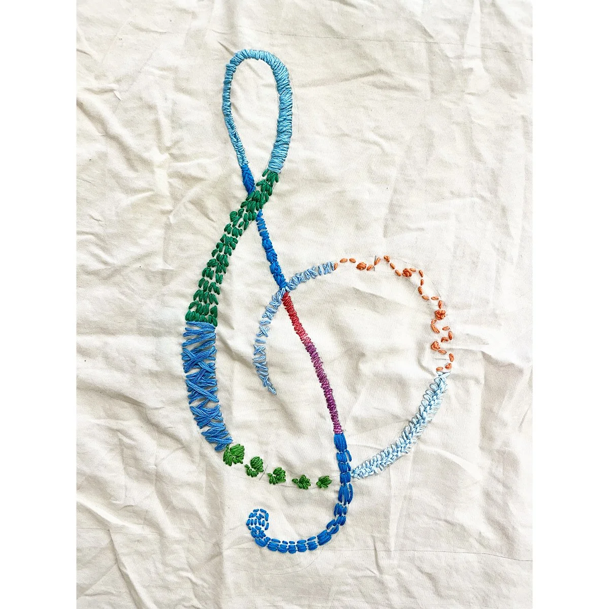 BFA Student Work, Fibers - Embroidered Data Visualization: Number and type of notes from a favorite song.