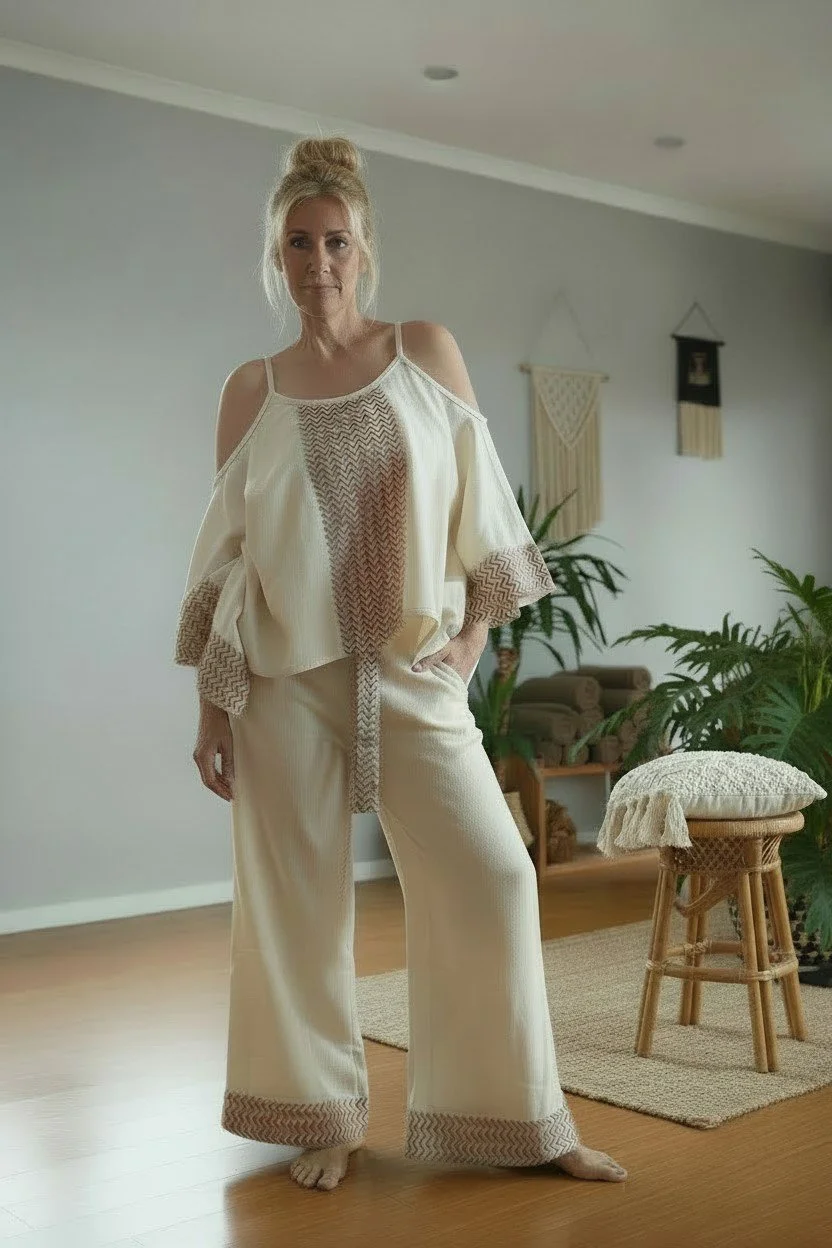 Matching retreat clothing top and bottom for holistic practitioners and coaches