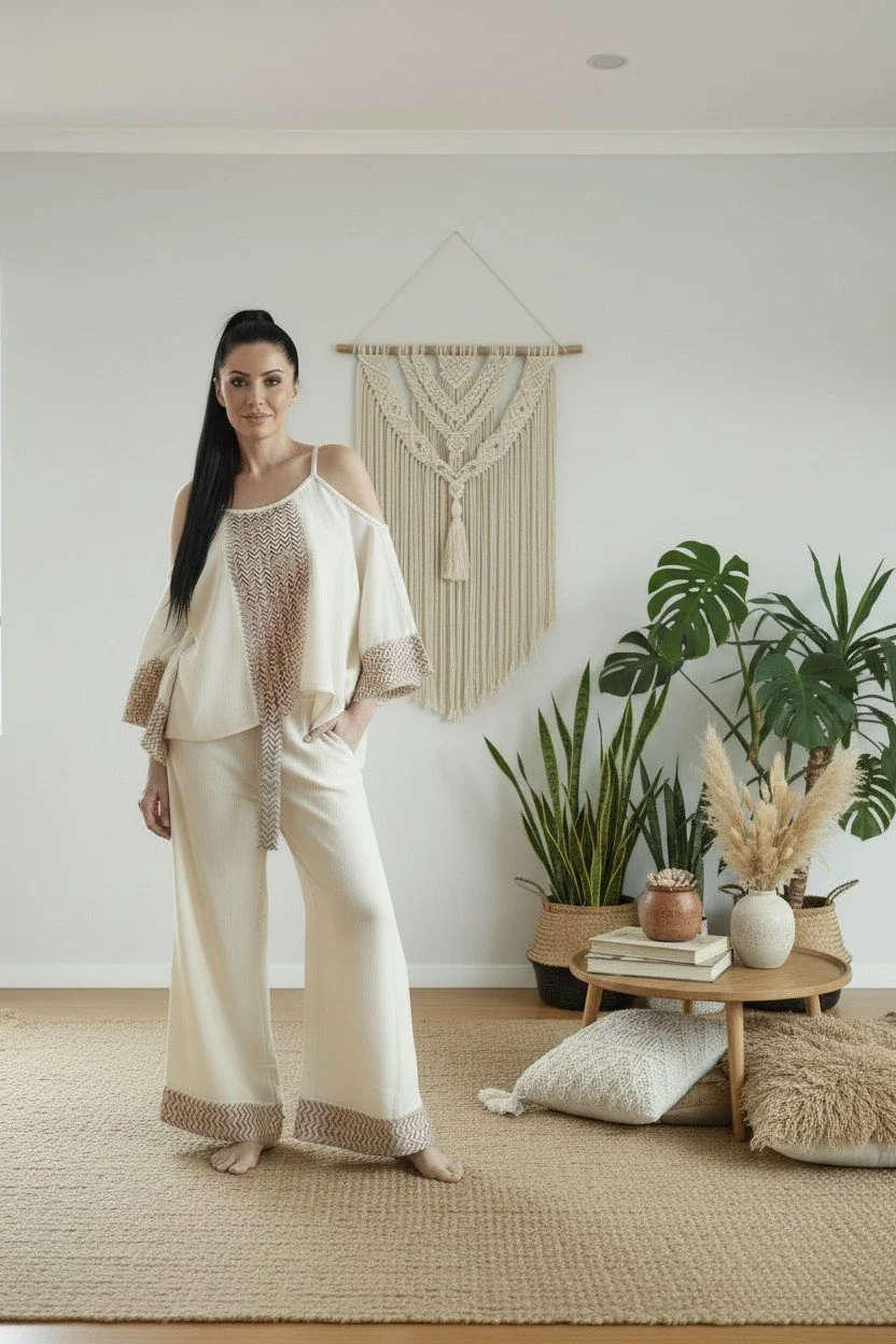 Belted pants boho top in studio .jpg