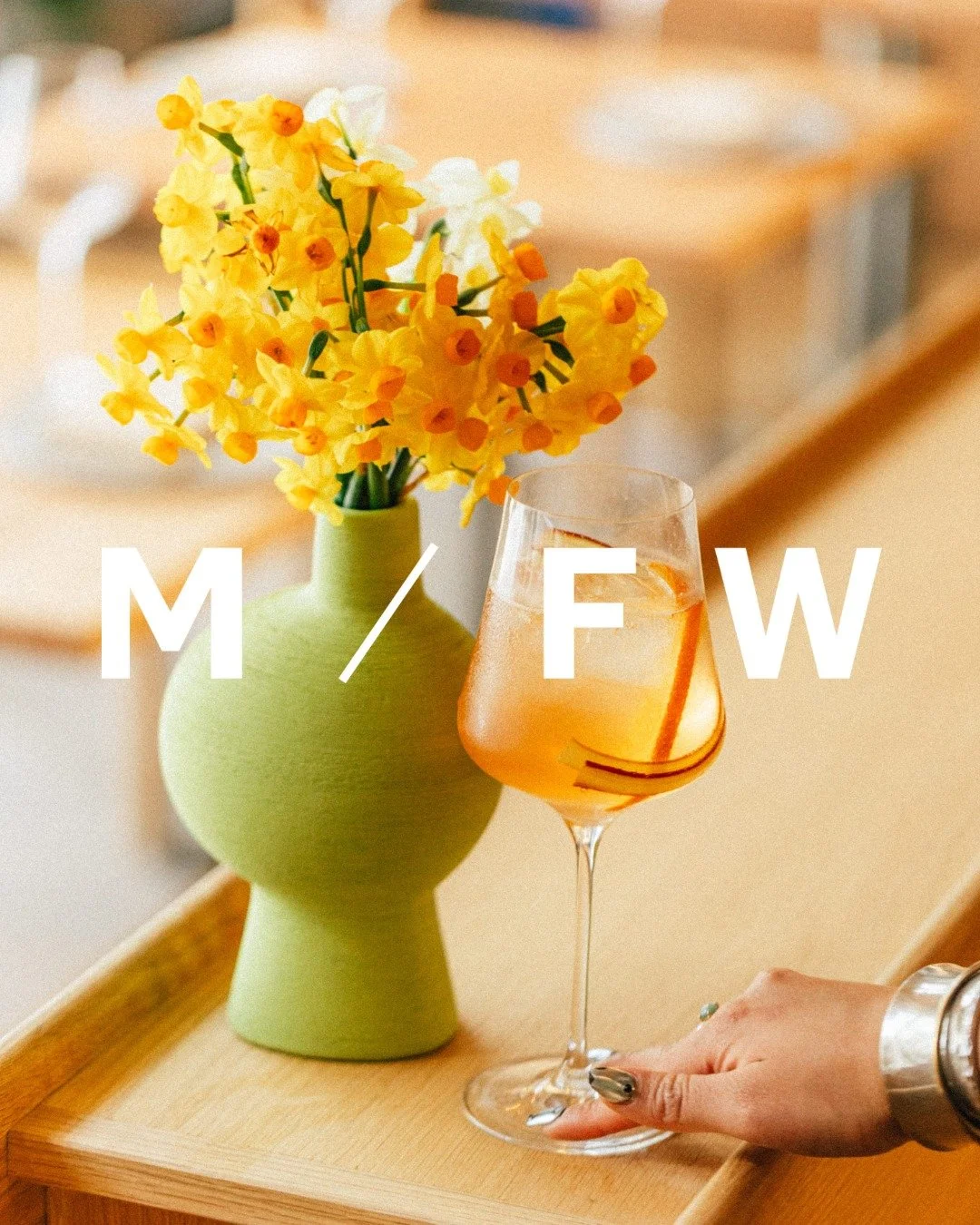 M/FW 25 @melbfashionweek
Snacks & Spritz | $35
Unwind, golden hour-style, before you hit the runway.
Featuring a line-up of a Sydney Rock Oyster with Coriander Mignonette, Spiced Idli with Asparagus, and Tapioca Fritti — joined by the ev