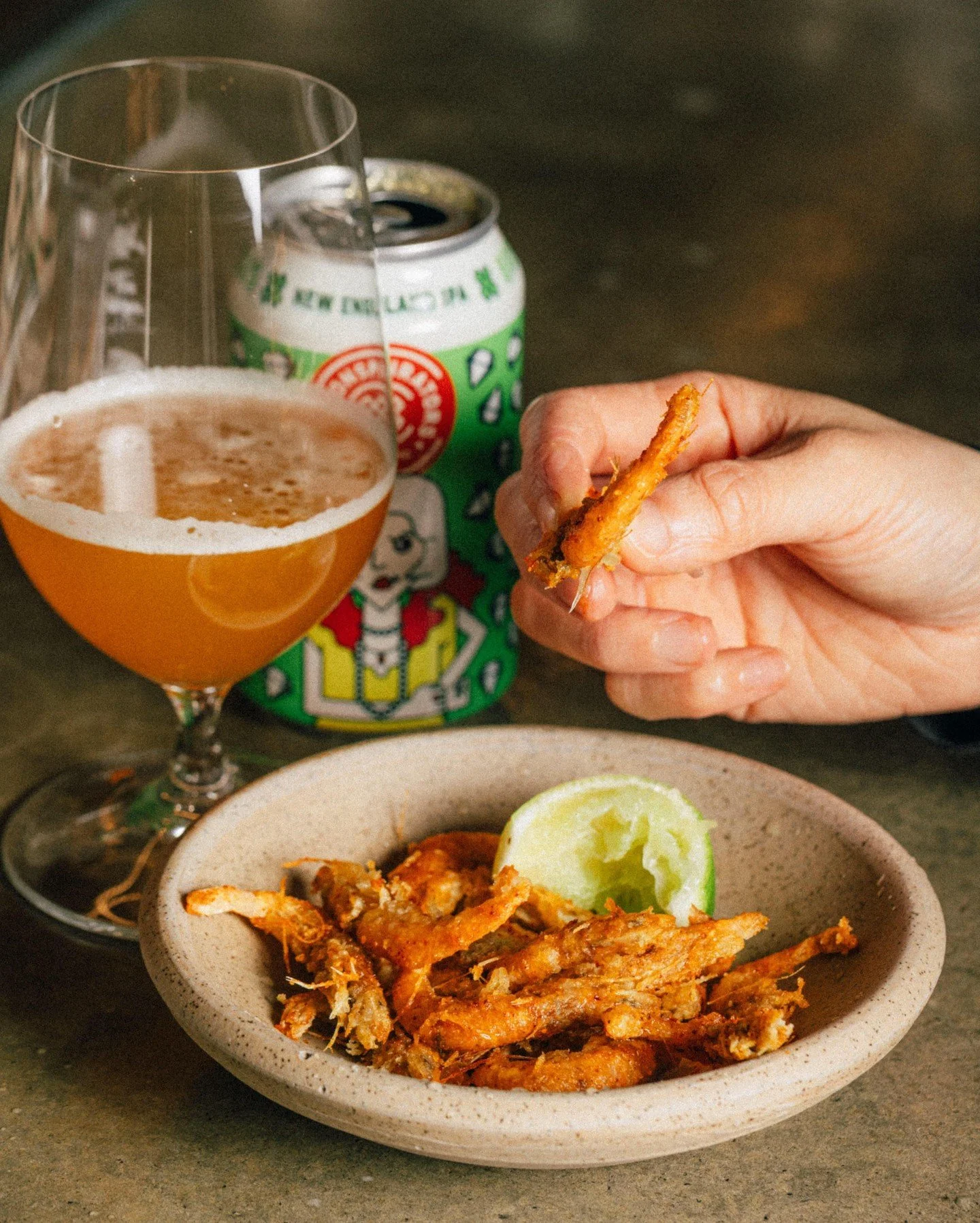 Before we moved to Australia, we&rsquo;d never eaten school prawns before. The first time we ordered them, we were like &ldquo;&hellip;do we eat the whole thing?&rdquo; 

Now, they&rsquo;re on our menu and our favourite cheeky snack during service. 
