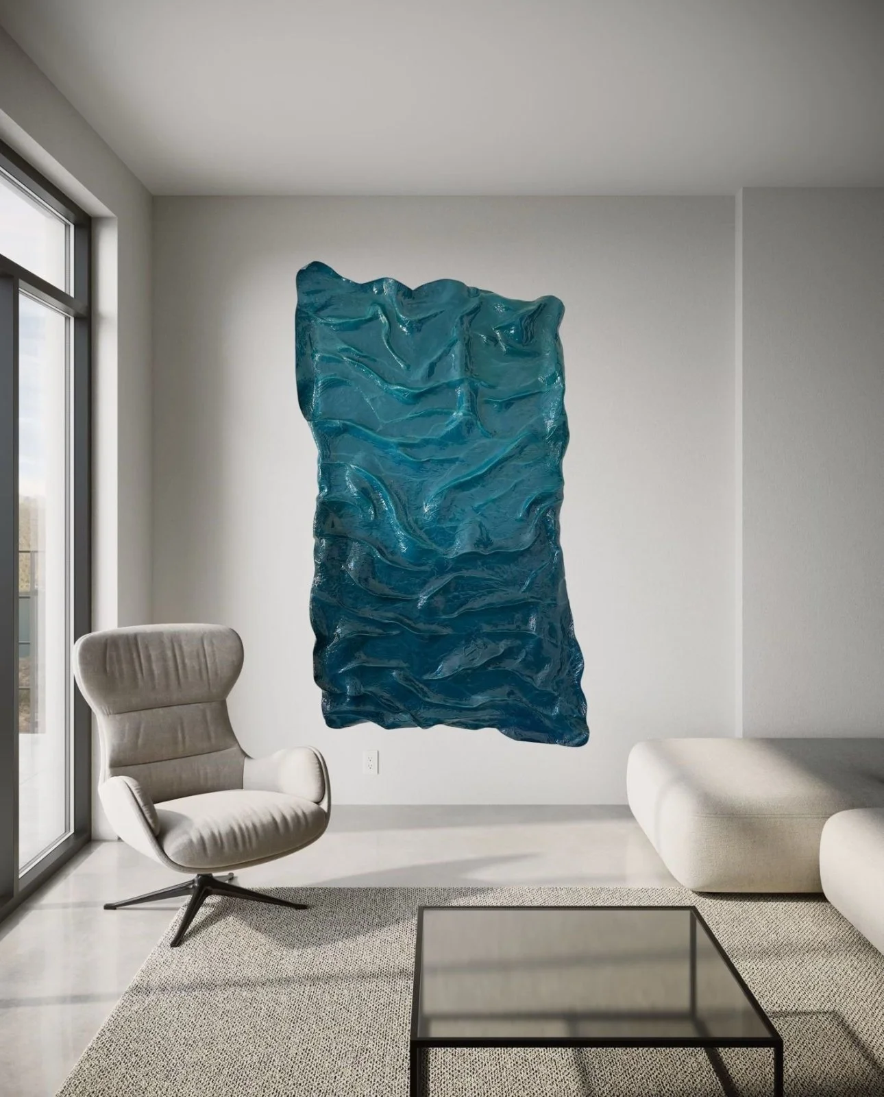 Shop CAUSTIC by Paloma Rocha, abstract wall sculpture with organic light textures in a living room