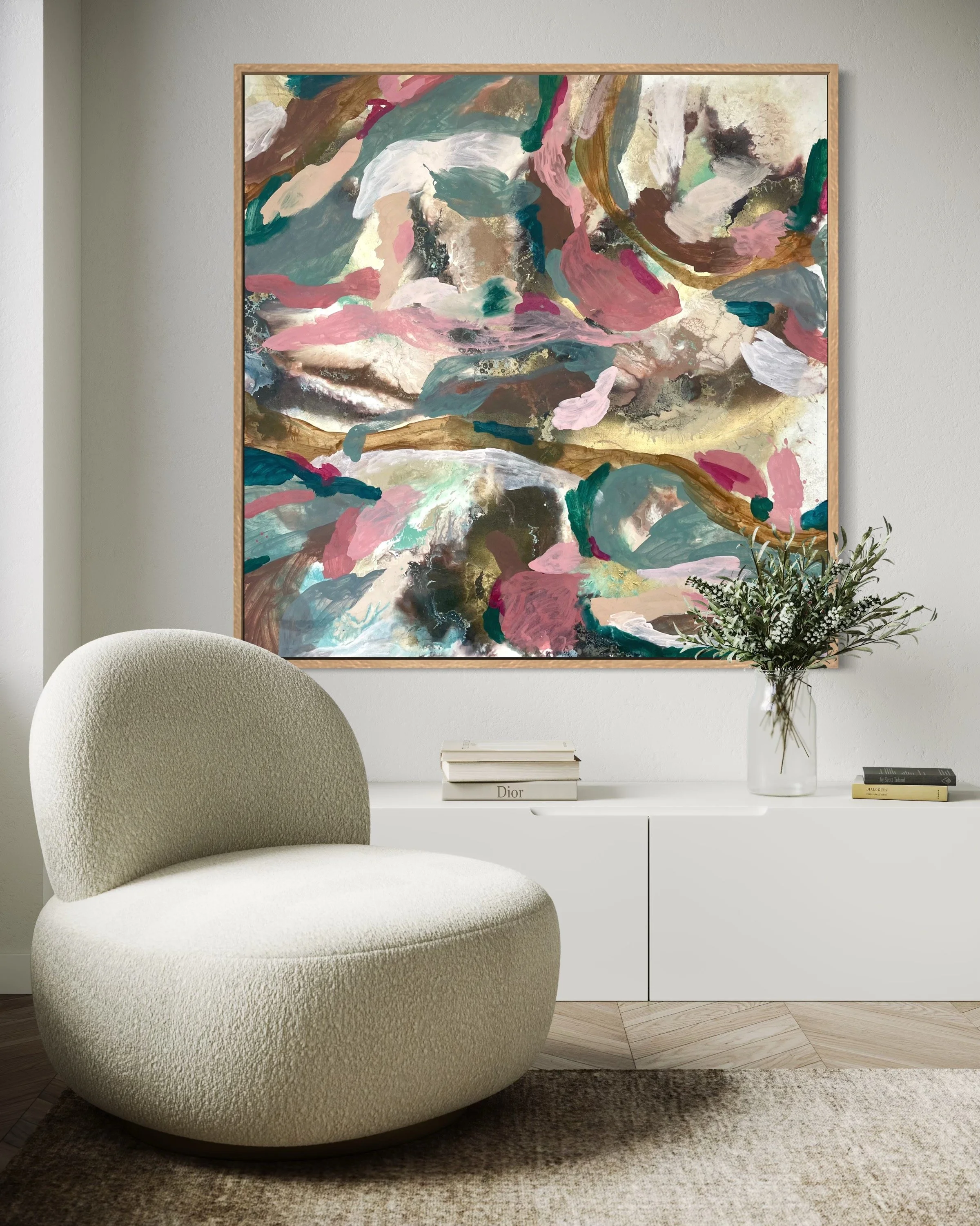 Origen - Original art peice by Paloma Rocha mockup in a reading nook