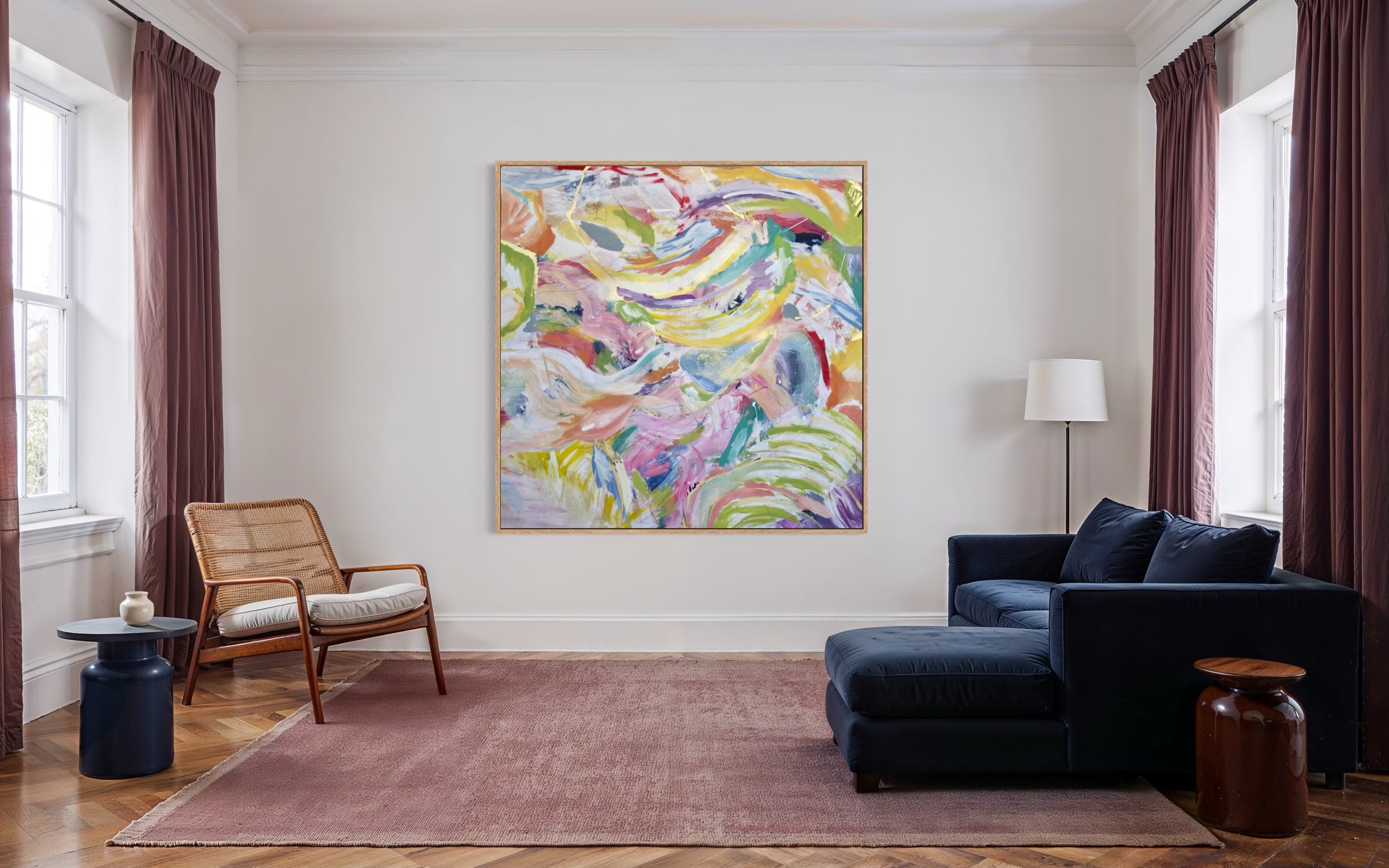 Fish on a Bike - Original art piece by Paloma Rocha mockup in a living room