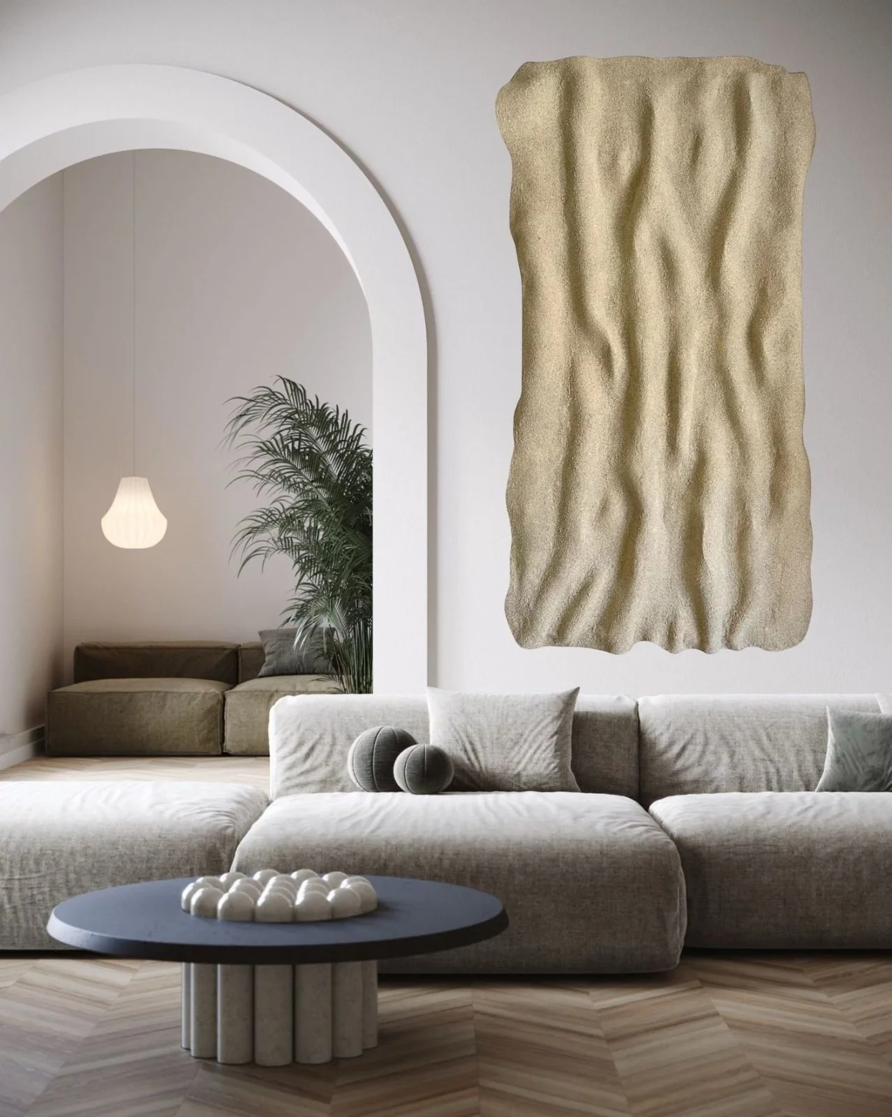 Shop SANDBAR by Paloma Rocha, large abstract wall sculpture with deep organic grooves in a cozy living room