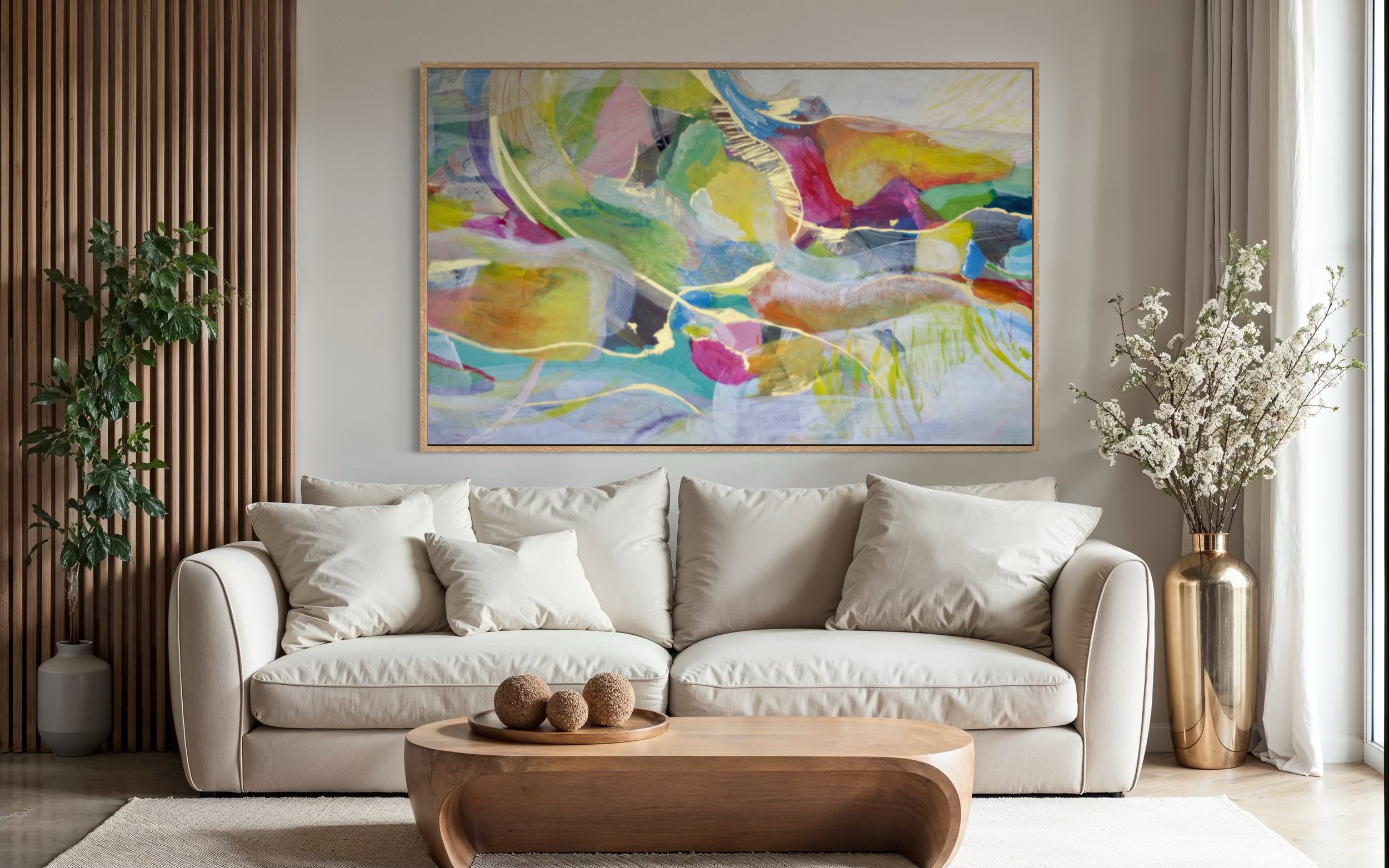 Other Series - Lady Of Flowers - Original Art by Paloma Rocha mockup in a living room