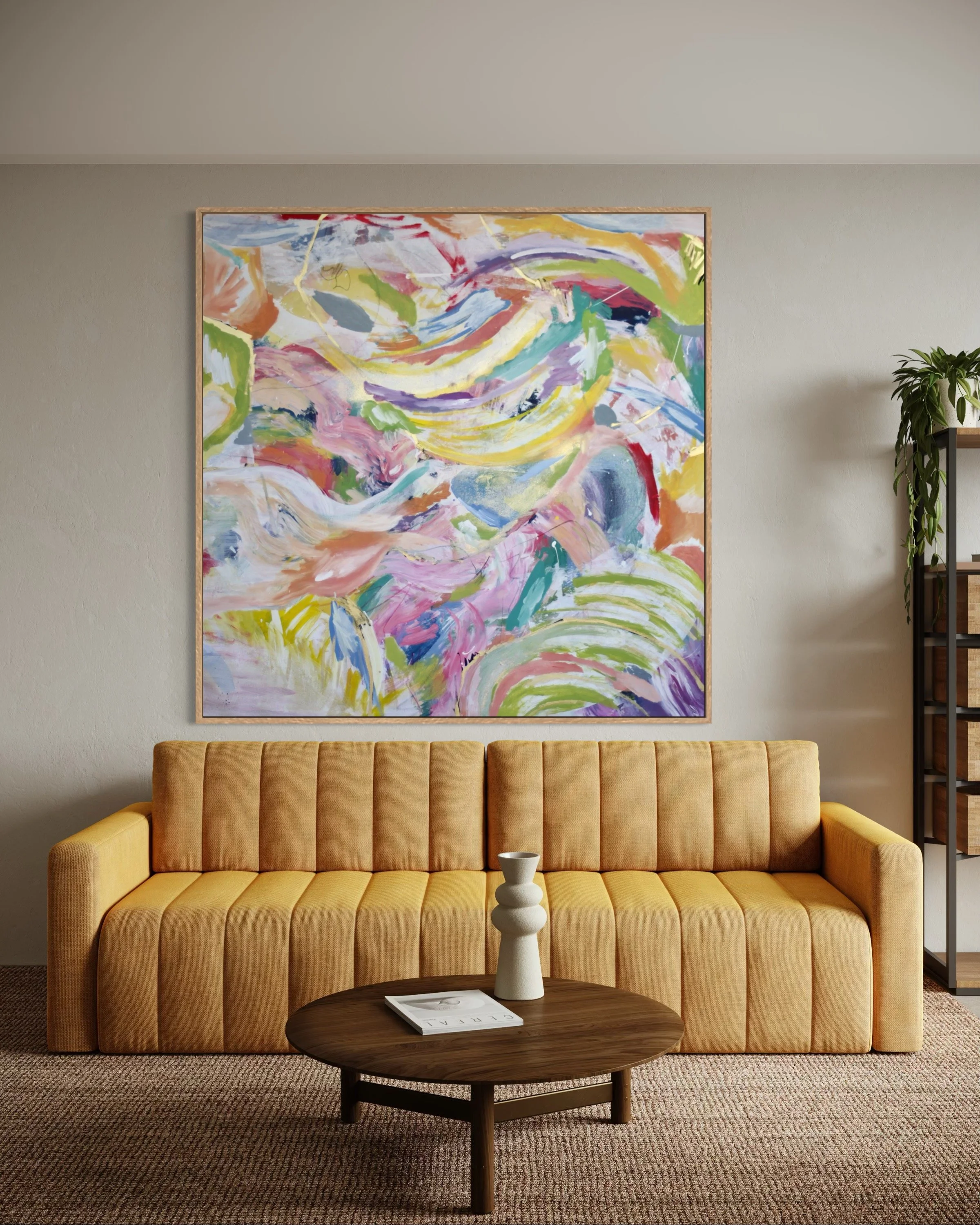 Fish on a Bike - Original art piece by Paloma Rocha mockup in a living room