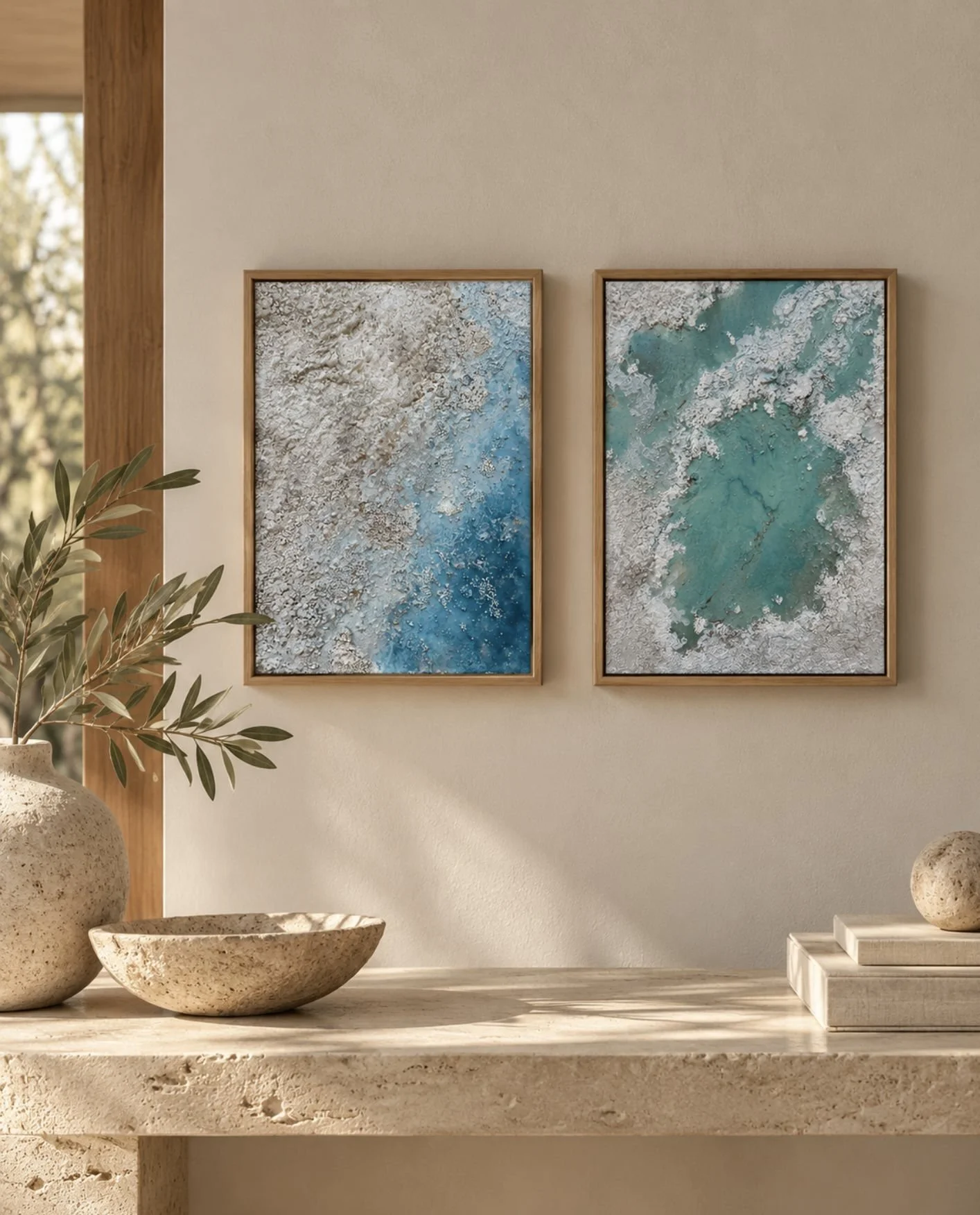Litoral, abstract diptych in mixed media on canvas by Paloma Rocha