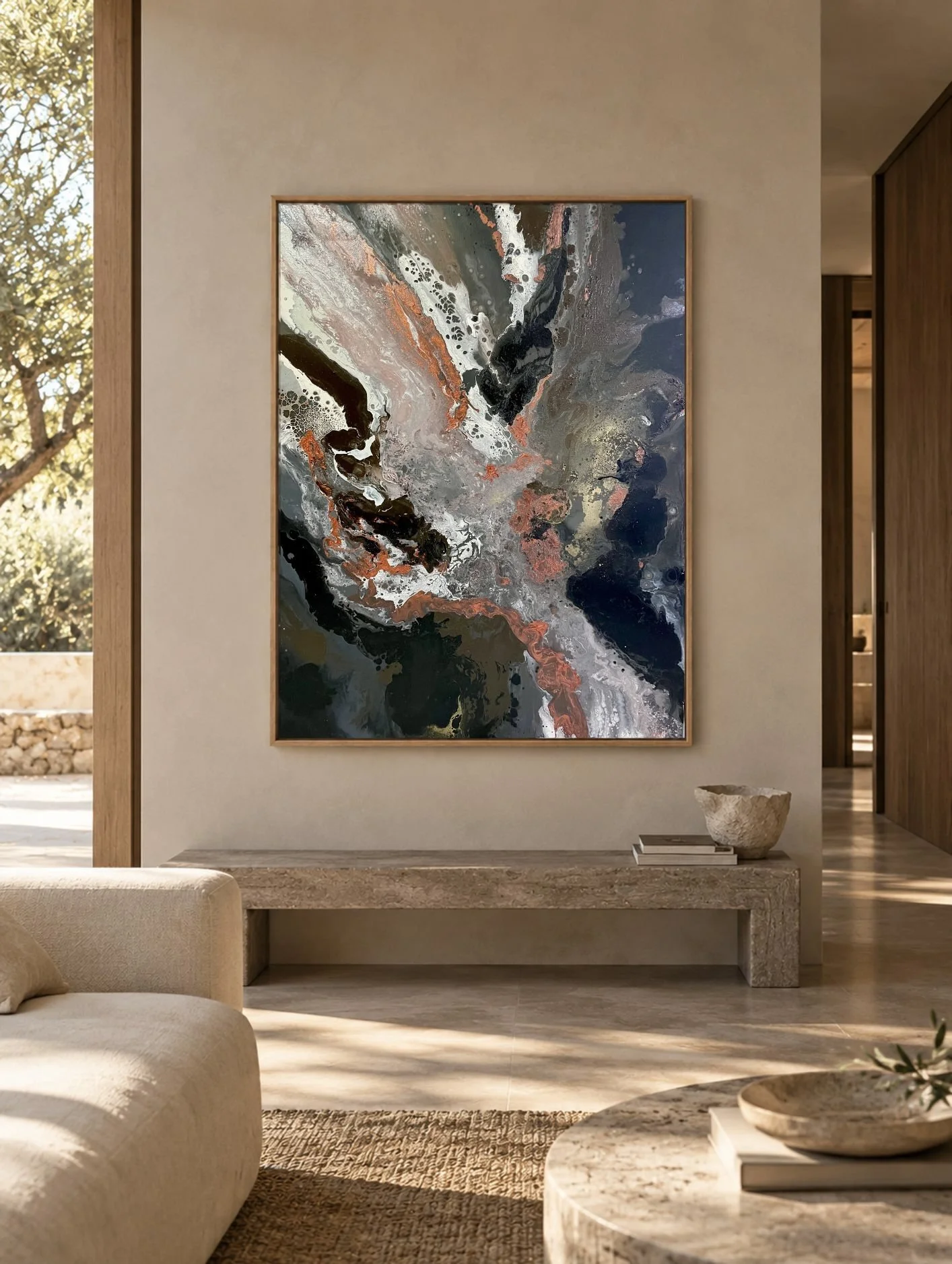 Obsidiana, abstract painting in mixed media on canvas by Paloma Rocha