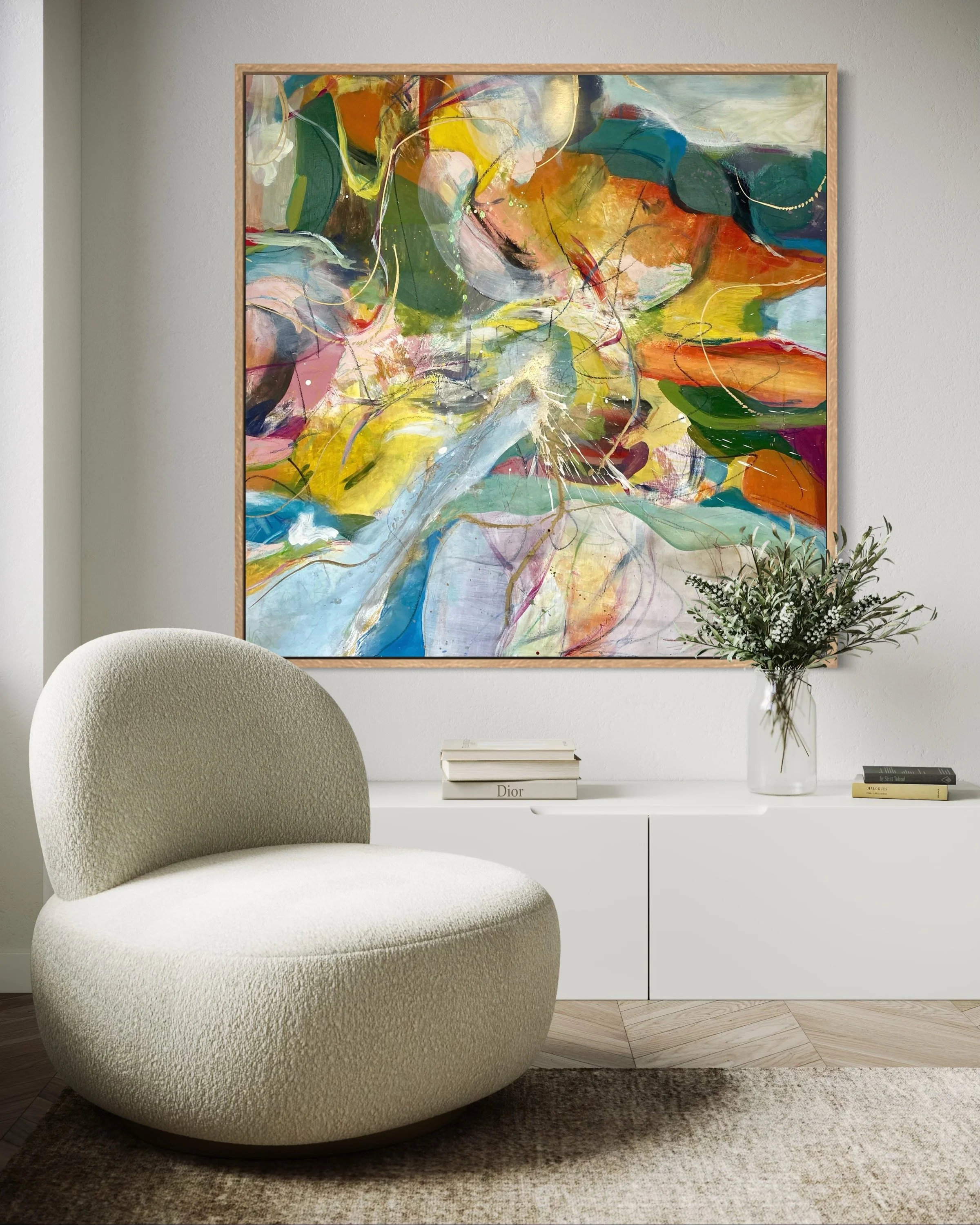 Matrix - Original art peice by Paloma Rocha mockup in a reading nook