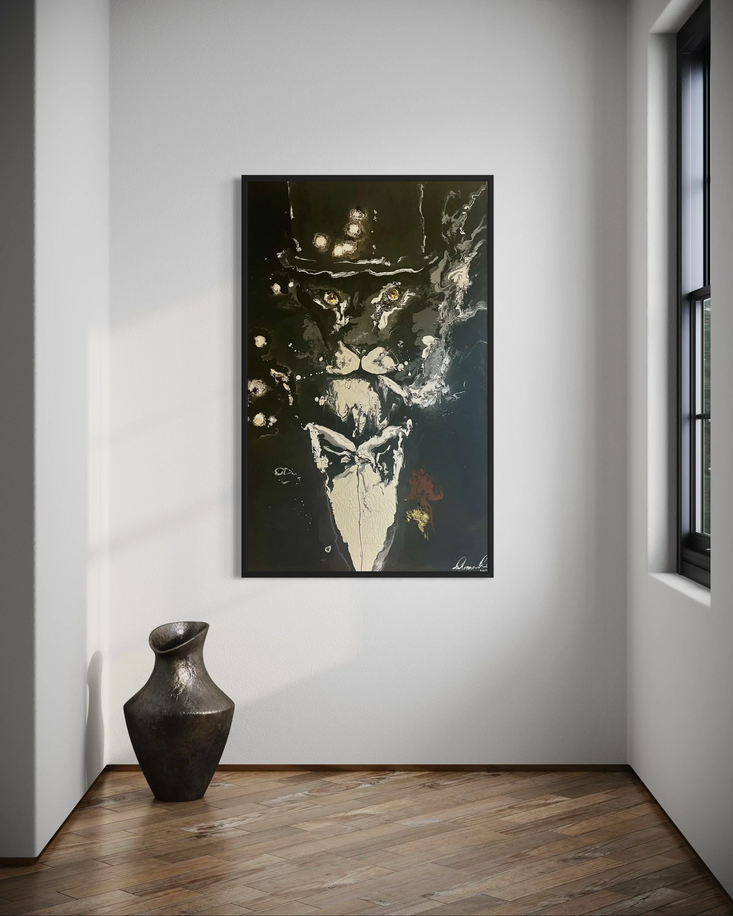 Mr Lion - Original art by Paloma Rocha mockup in a hallway