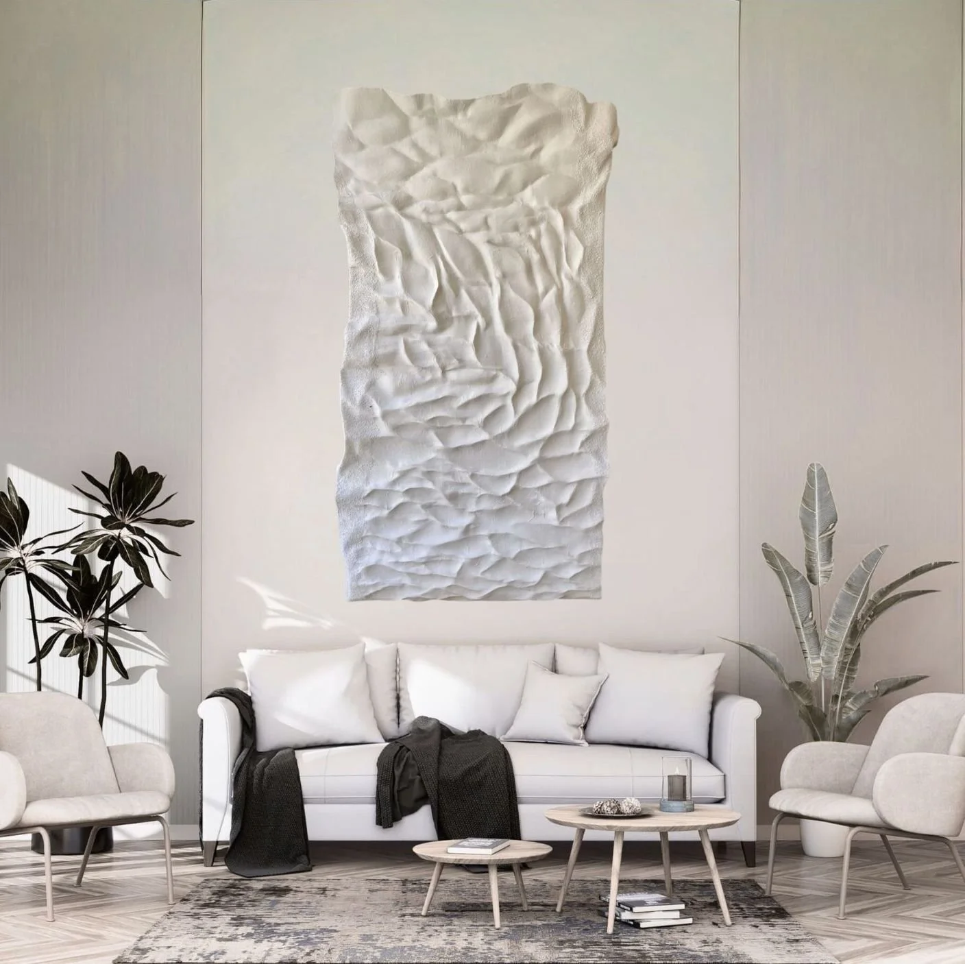 Shop WHITE DRIFT de Paloma Rocha, escultura abstracta de pared con texturas blancas in neat space