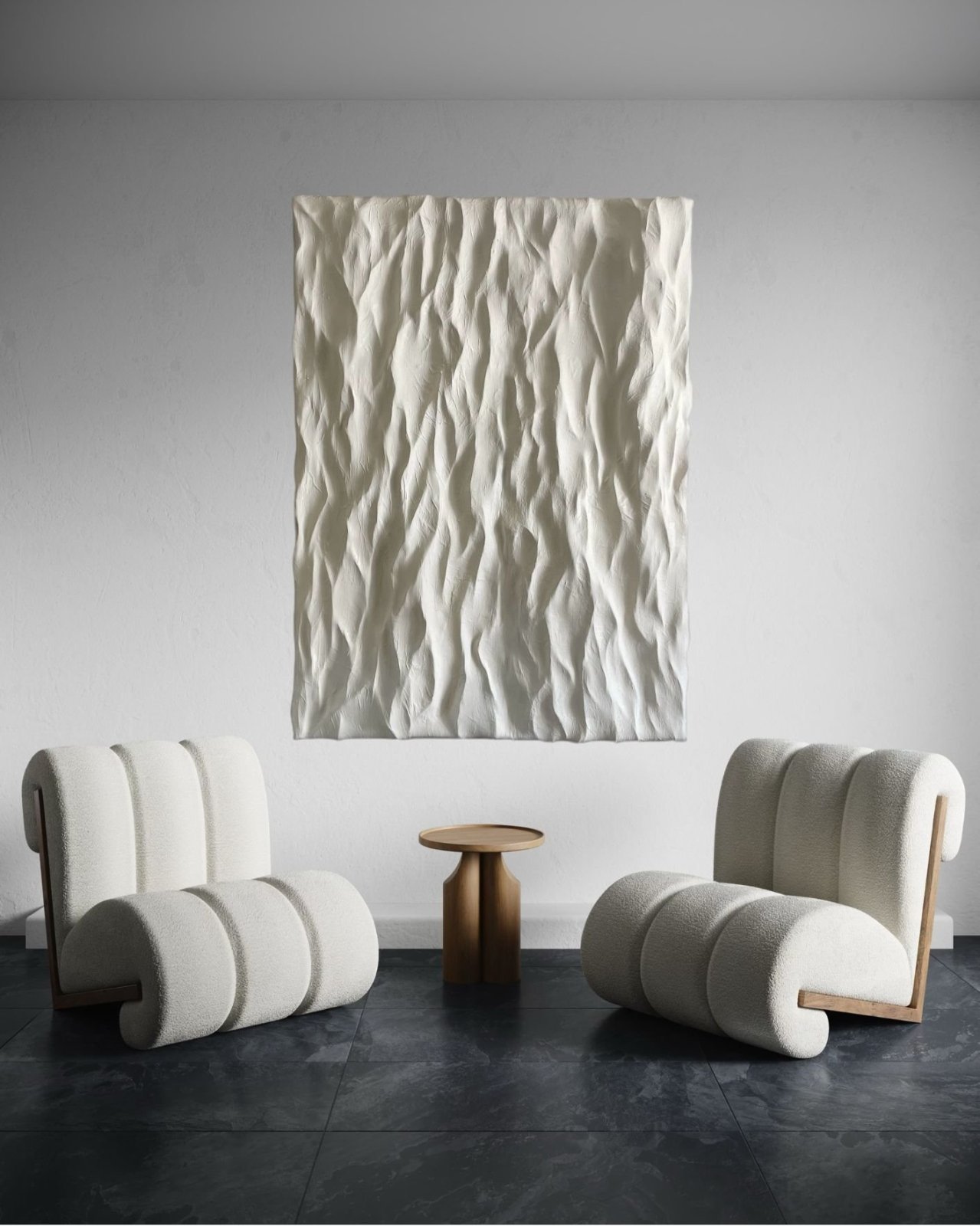 sculptural wall art in luxury interior space, organic textured artwork for high-end home