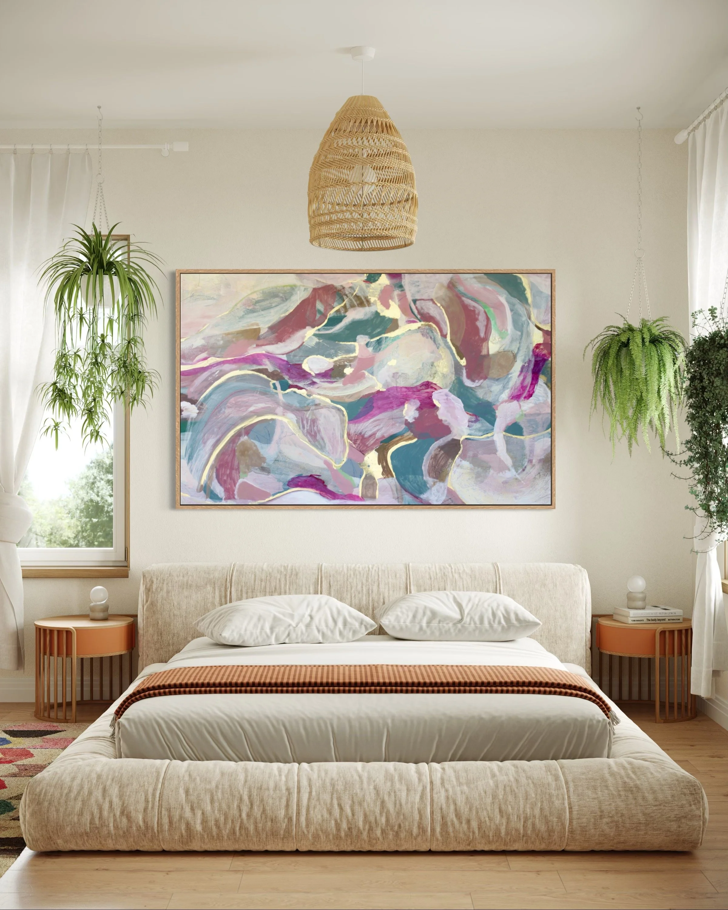 Womb - Original Art piece by Paloma Rocha in a bedroom