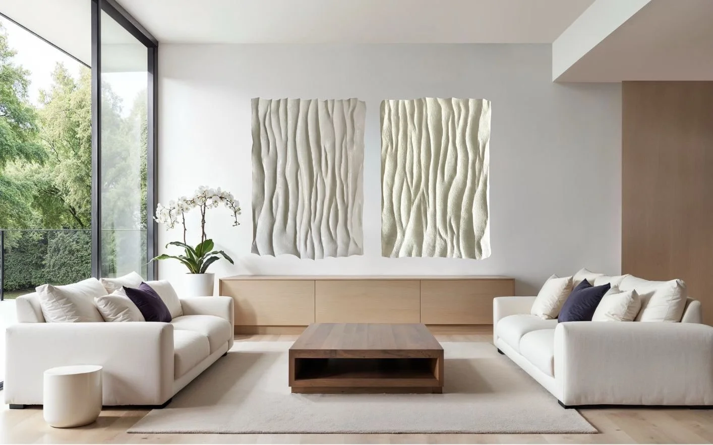 Shop CURL and RIPPLE MARKS de Paloma Rocha, original abstract wall sculpture in a living room