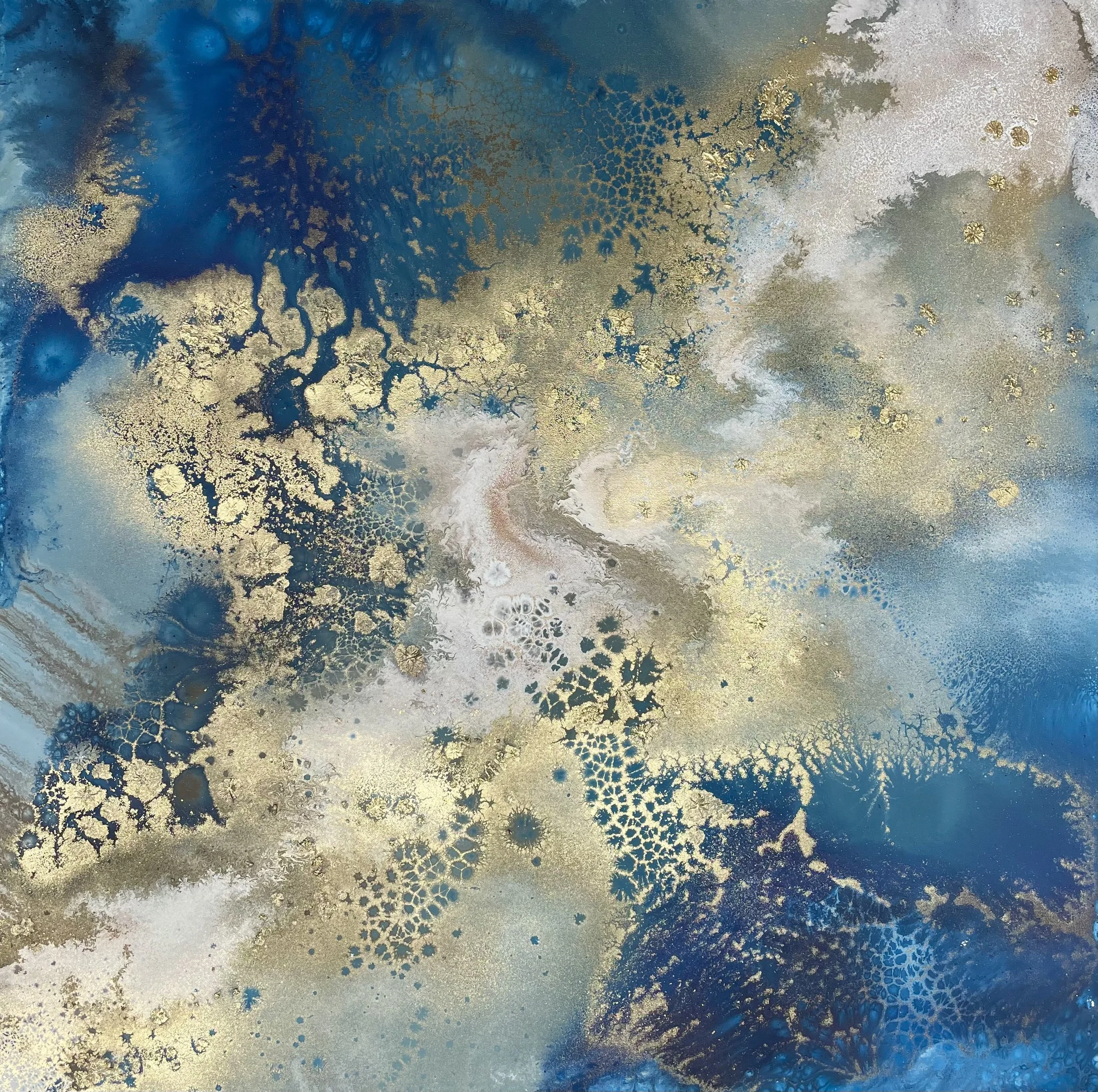 Flujo, abstract triptych in mixed media on canvas by Paloma Rocha
