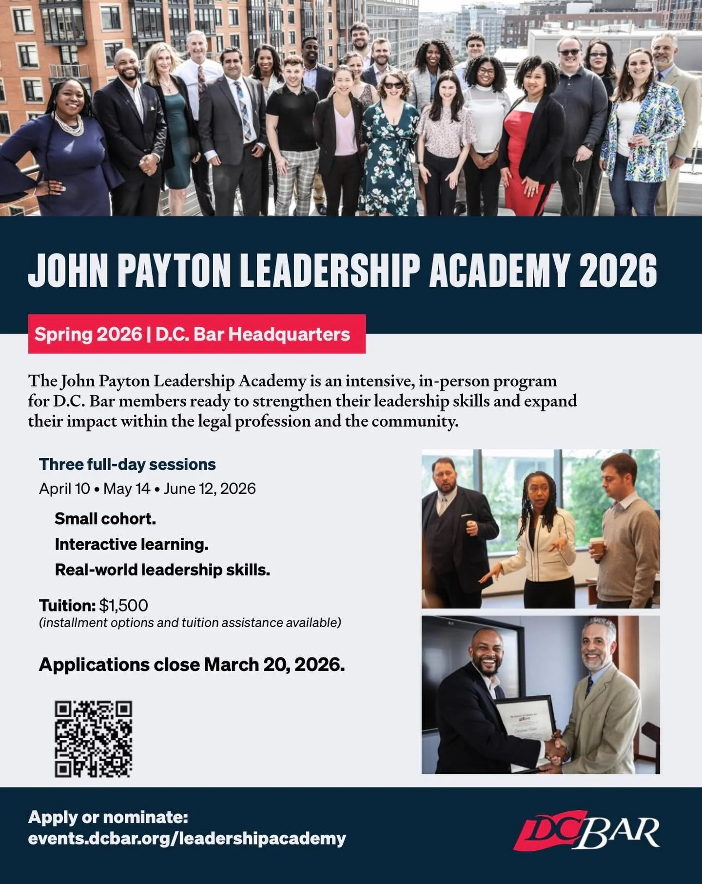 Applications for the DC Bar's John Payton Leadership Academy close in one week. The program brings together emerging leaders who want to grow, connect, and make an impact in their communities.

Application deadline is one week away.

#DCCommunity #Ca