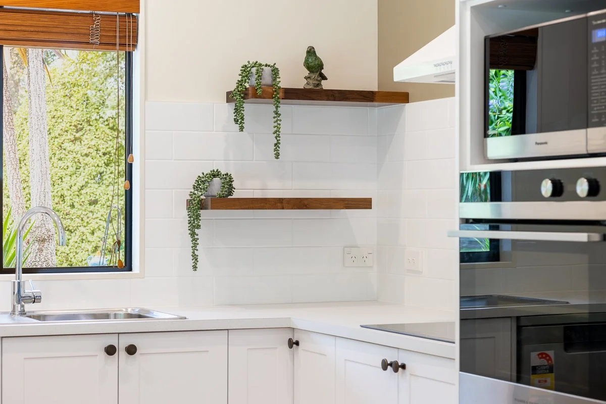 Close Detail of Kitchen Shelves, Tiling, Handles etc.