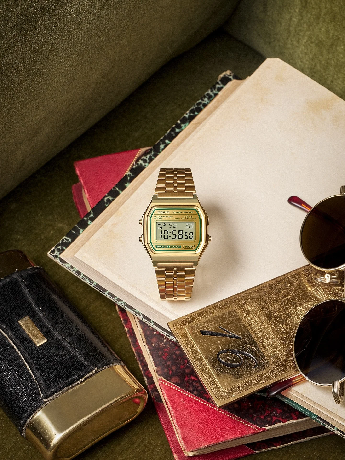 Casio // A stand-out of the Vintage Collection, the A158WEGV-9A makes a statement with its classic unisex design. Built for everyday wear &mdash; it&rsquo;s water resistant, LED backlit, and features a stopwatch and alarm.