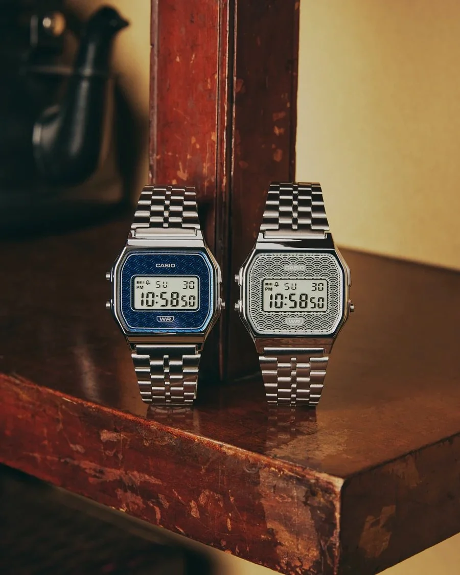 Casio Vintage // Made in Japan, designed with meaning.
 The A159WEVJ features a refined interpretation of the traditional seigaiha pattern, symbolising calm, continuity, and lasting good fortune.