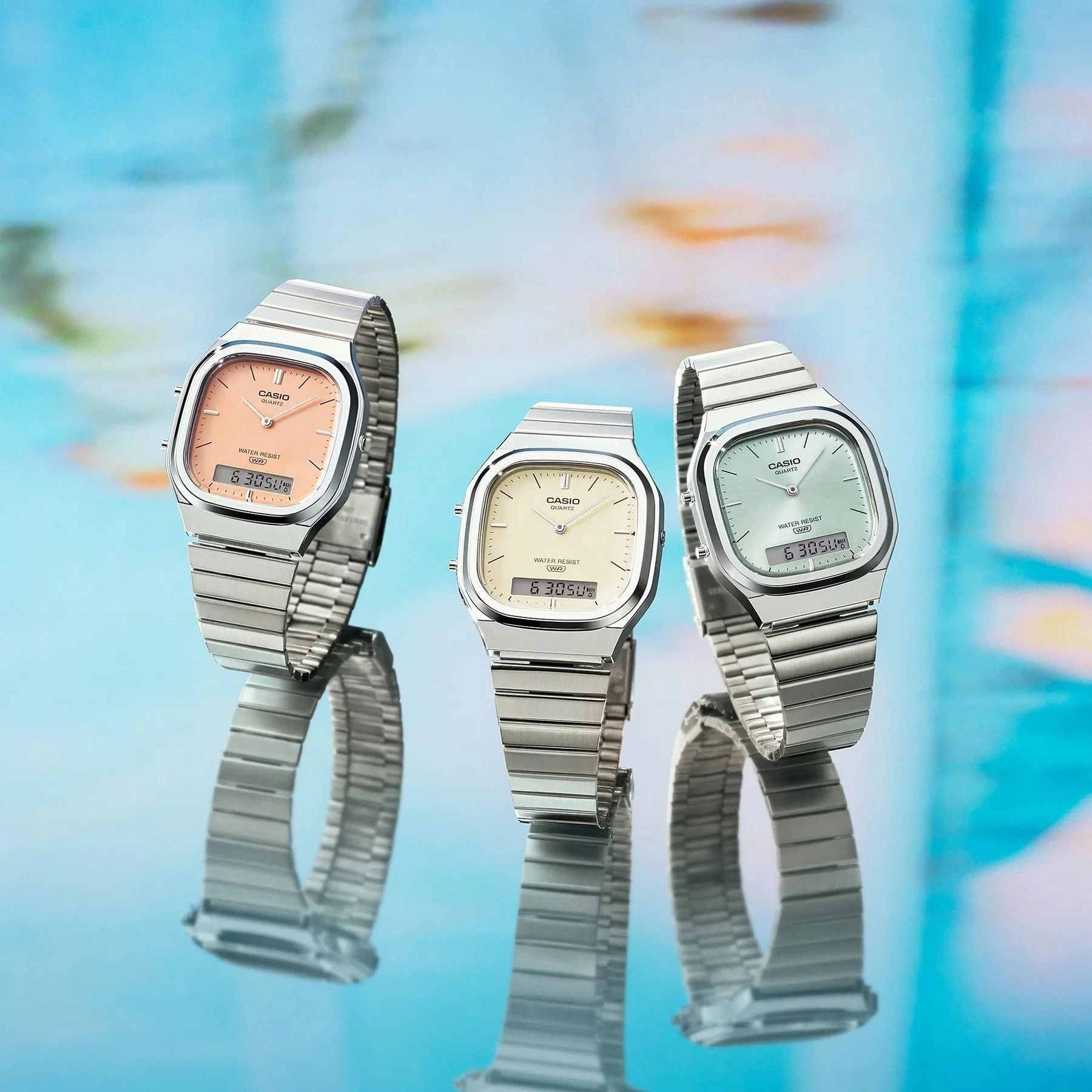 Casio Vintage // Fresh drops for your favourite new shape 🧡💛🩵

The AQ-240 is understated in the best way. Angular case, sunray dial, dual display &mdash; retro-modern done right. The kind of watch that goes with everything. 

AQ240E-2A / AQ240E-4A