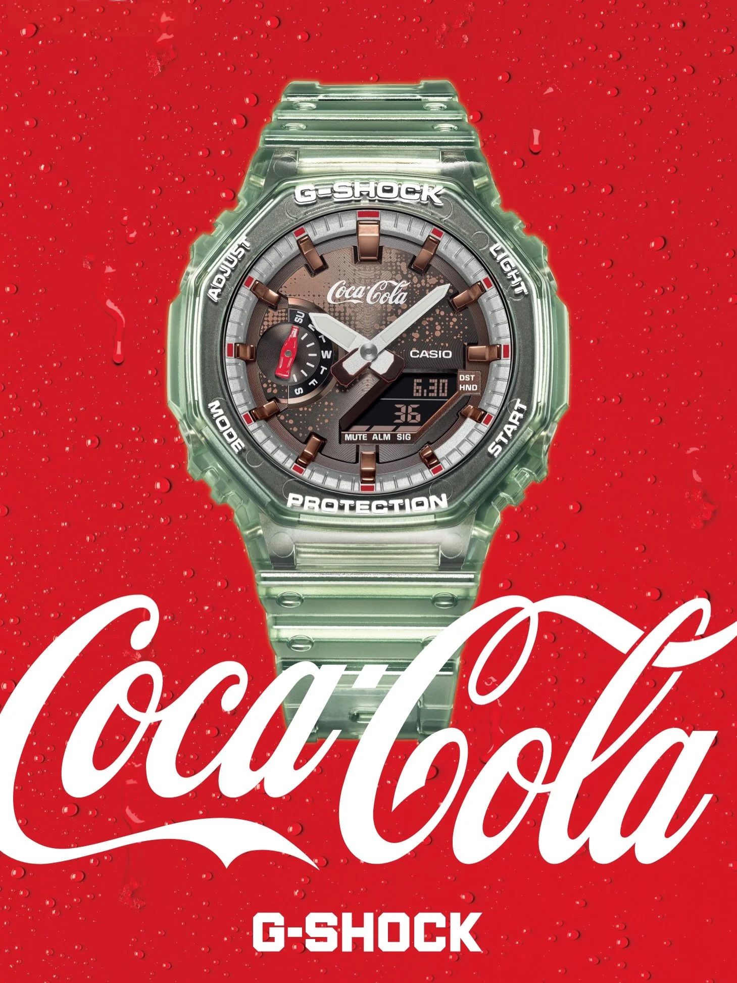 Wednesday Watch of the Week 🤝

G-SHOCK // Two icons. One watch worth talking about. 🥤 

G-SHOCK x Coca-Cola on the GA-2100. 

Translucent green resin &mdash; the exact shade of that classic contour bottle. Bubble-textured dial, hidden bottle motifs