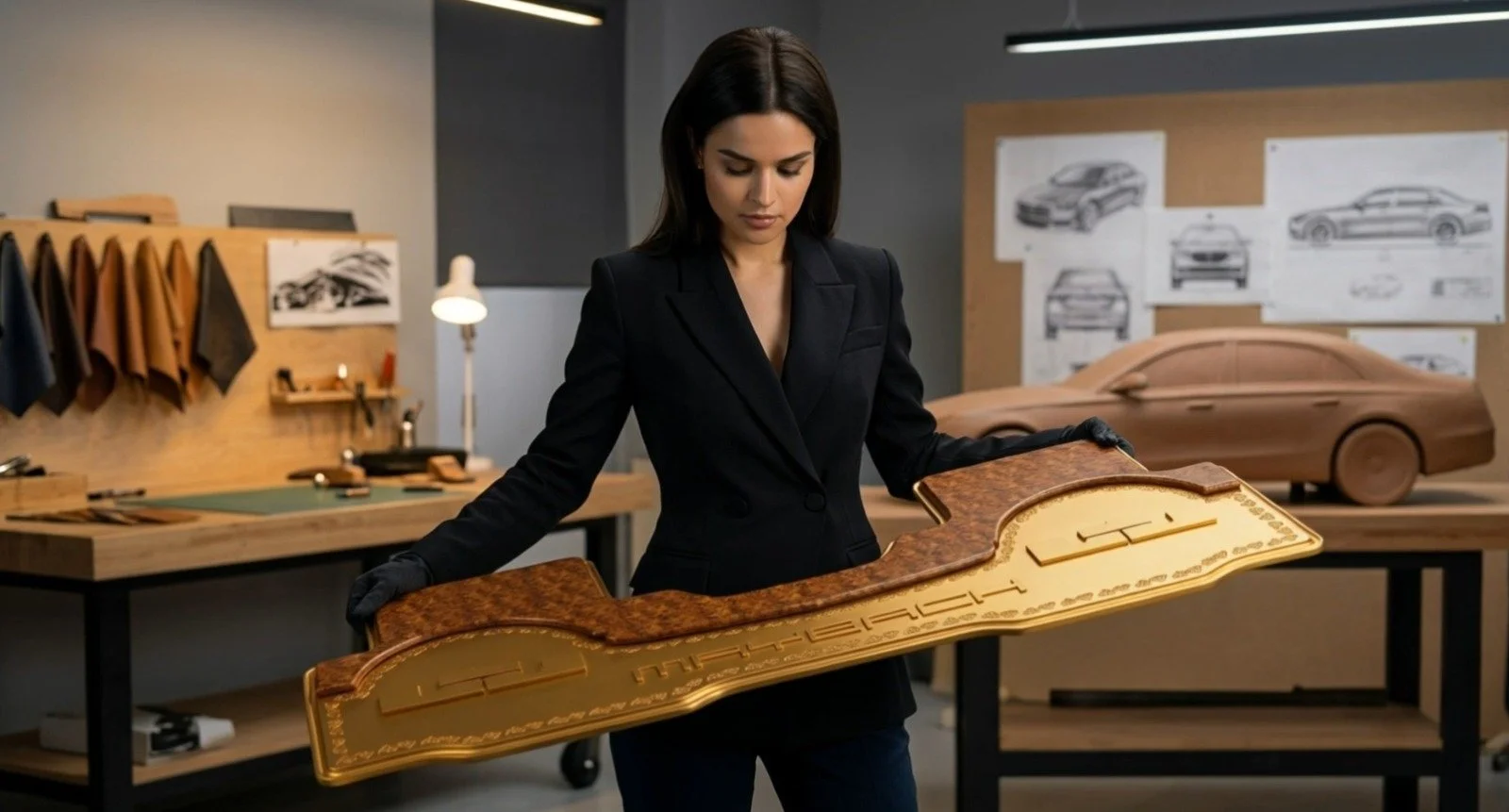 Inspired Maybach AutoFloor for LeBron James in Gold Metallic finish with Burl Wood inlaid accent.