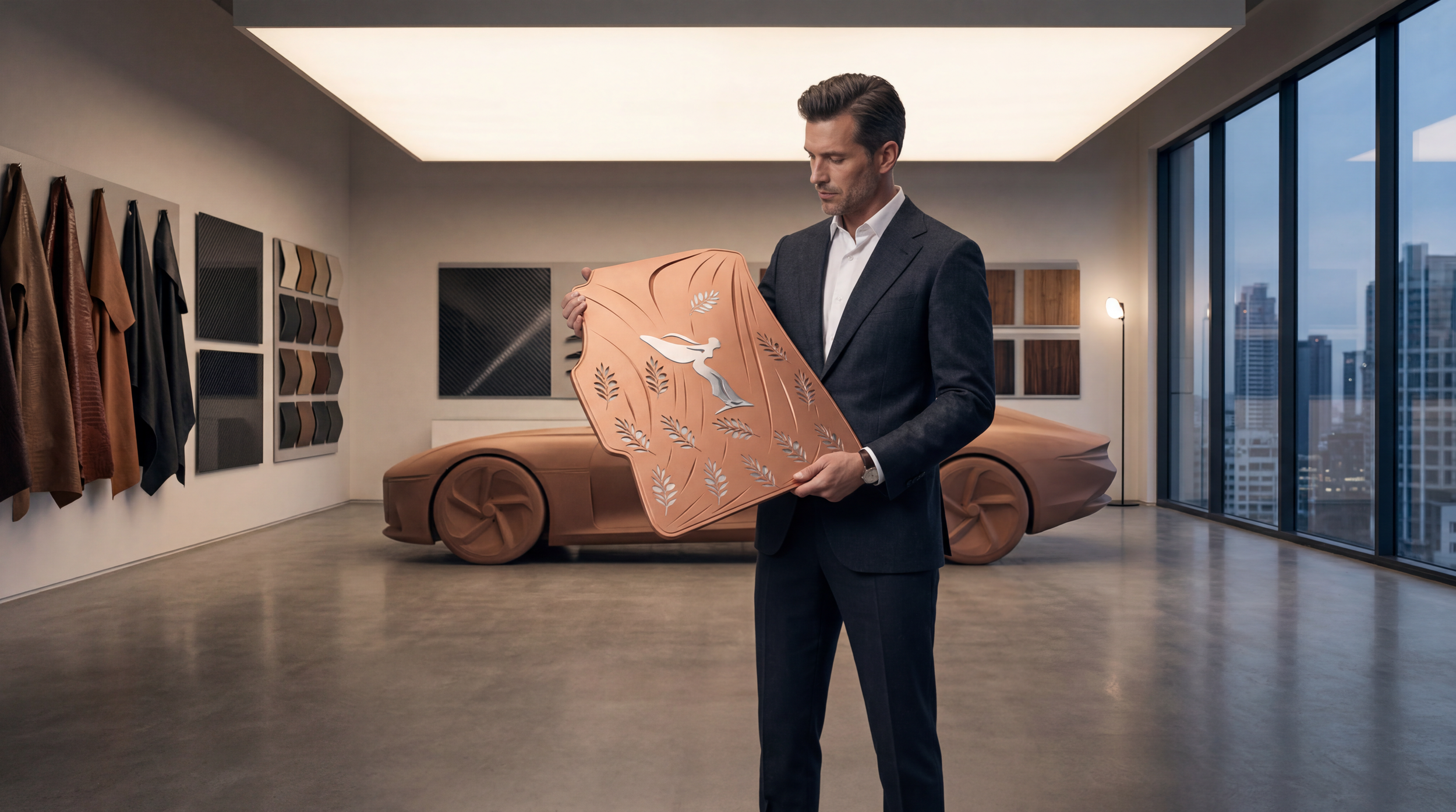 Inspired Rolls-Royce AutoFloor in a Copper Metallic Finish with Inlaid Metal Accents.