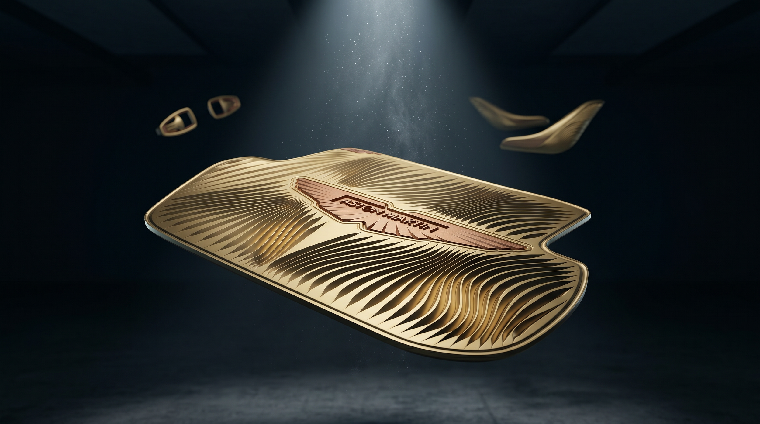 Close-up of a metallic gold coated Aston Martin AutoFloor.