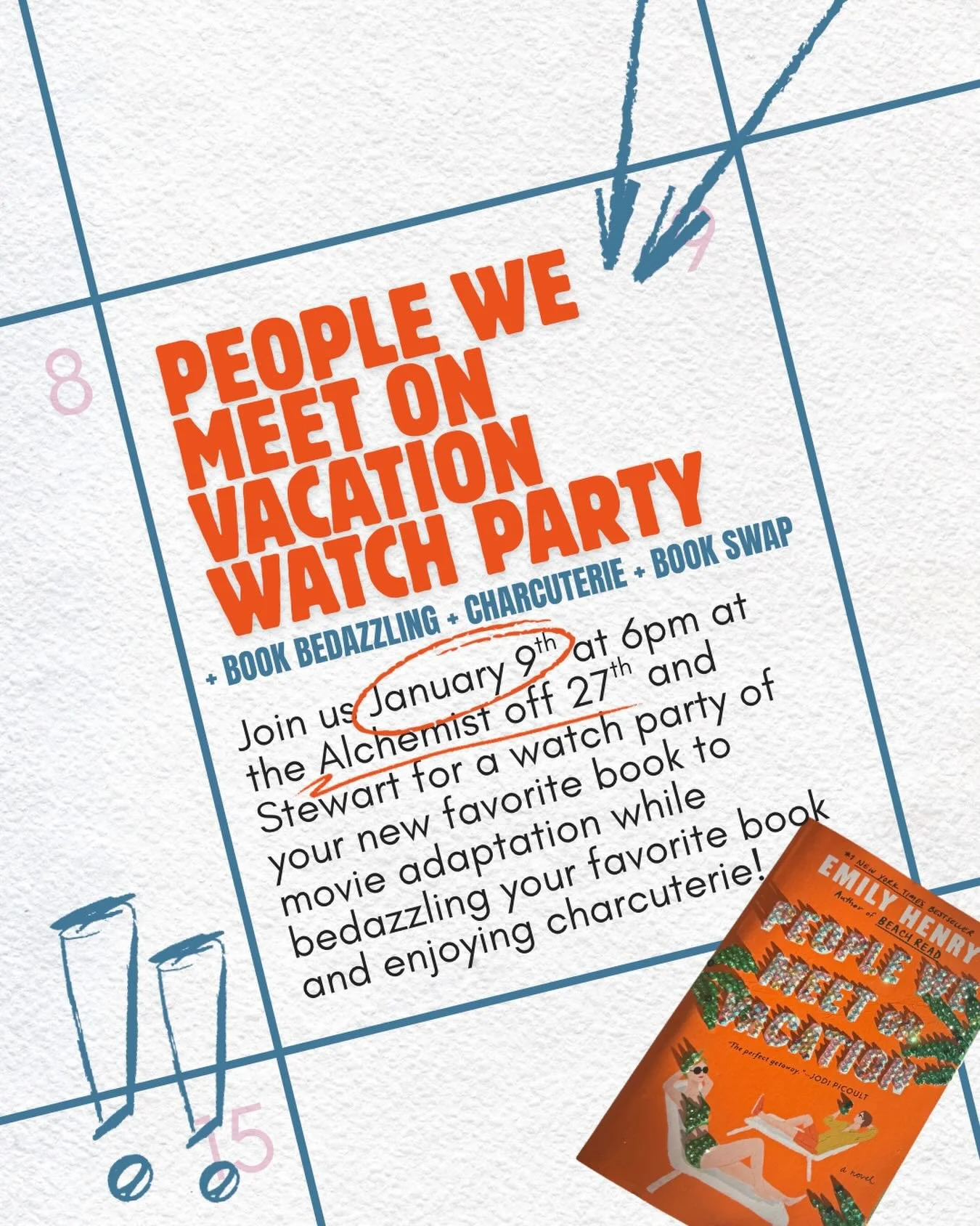 BOOK BEDAZZLING!!! CHARCUTERIE!!!! A BOOK SWAP!!!! THE PEOPLE WE MEET ON VACATION WATCH PARTY!!!!! It&rsquo;s all happening. Tbh I think this is the night of my dreams. Join me! Tickets available at the link in bio 😉😘

#boise #boiseevents #boisethi