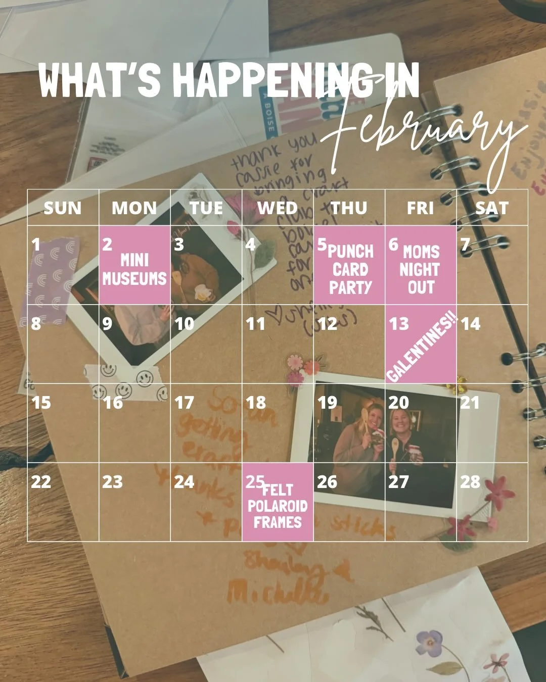 February calendar is liiive! Lots of chances this week to cure those winter blues 😉😉😘