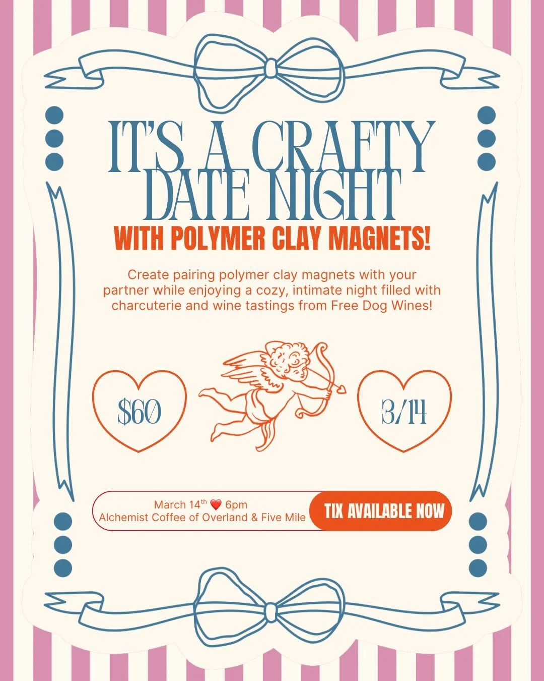 We&rsquo;re back with another date night! These are SO fun and intimate and special, I just love hosting you love birds. 

Join us in making polymer clay magnets! Plus we&rsquo;ll have charcuterie from @simply.munchies.llc and wine tastings from @fre