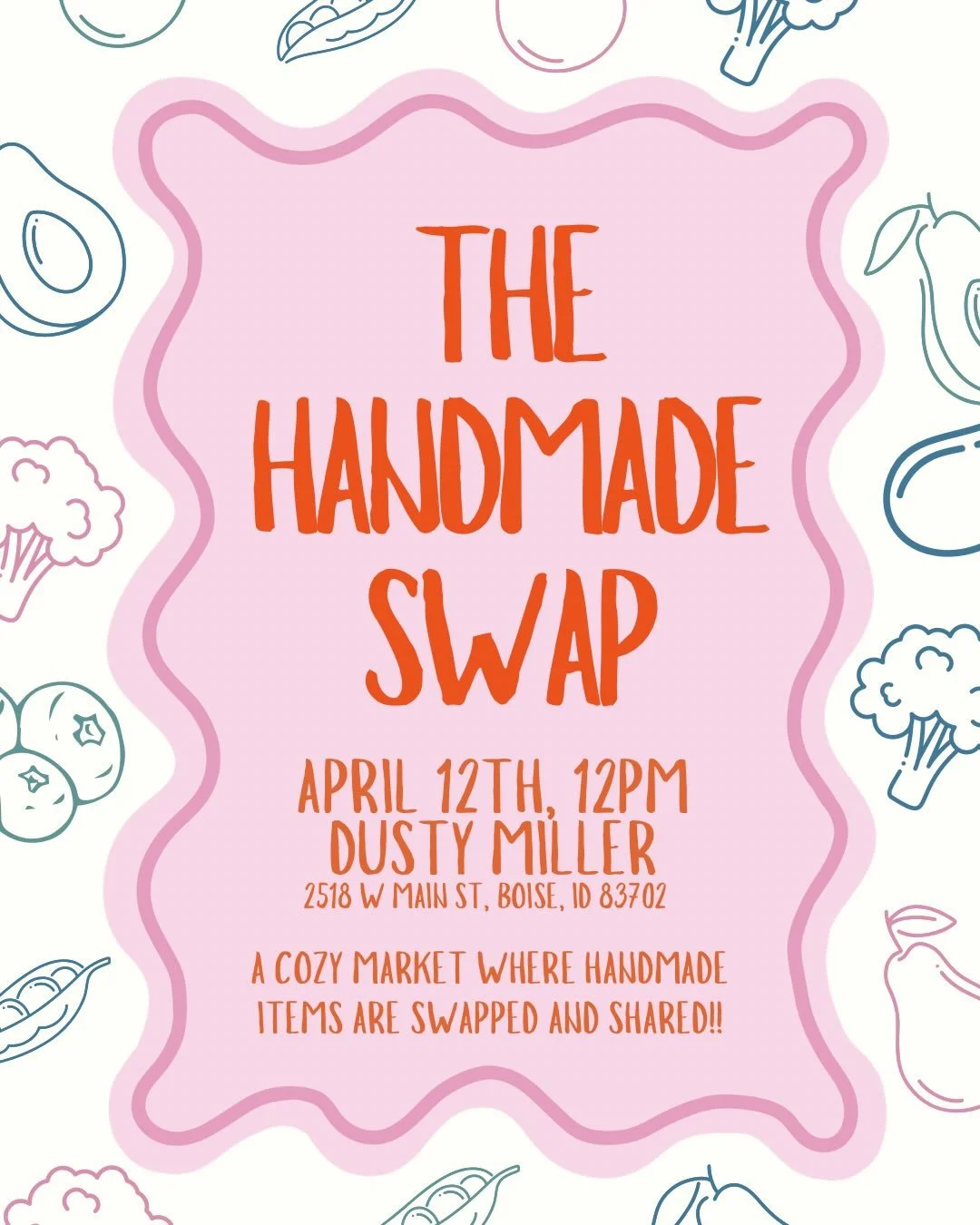 The Handmade Swap is happening!!! Come share some homemade goodies made by you (think breads, jams, jewelry, etc) and swap with other locally made goodies! Plus I&rsquo;ll have custom canvas totes for everyone to take home their goodies in with the o