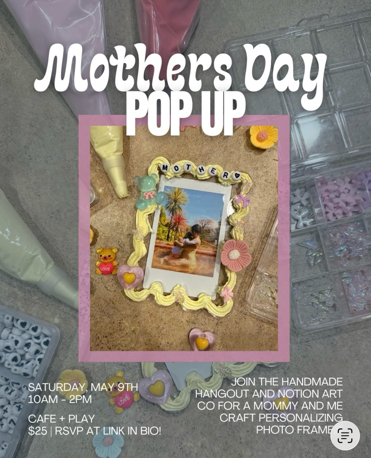 Hellooooo mommy and me photo frames?! So excited to craft with you all at the @cafeandplaymeridian Mother&rsquo;s Day pop up with @notionartco.boise! Craft can be reserved for in advance or purchased the day of! See you and your littles there 🥹🤩🫶?