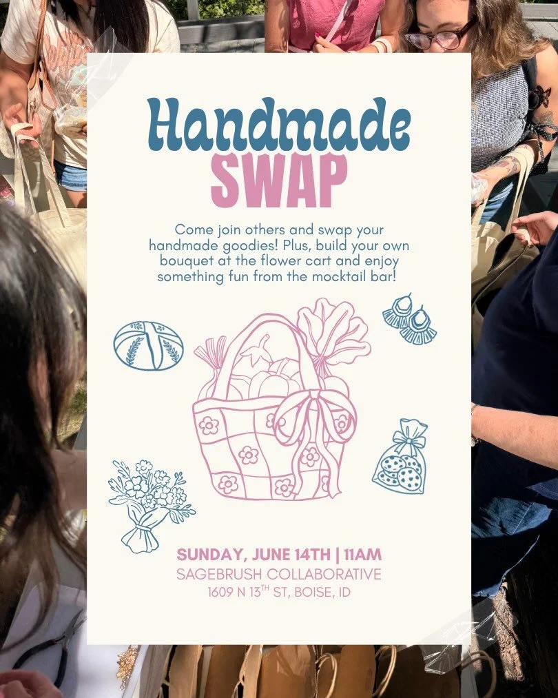 Time for another Handmade Swap event at @sagebrushcollaborative, and this time we will have @blissful.event.planning with a mini flower cart for you all and a mocktail station!! The best time of community, creativity, girlhood, all the best things!!!