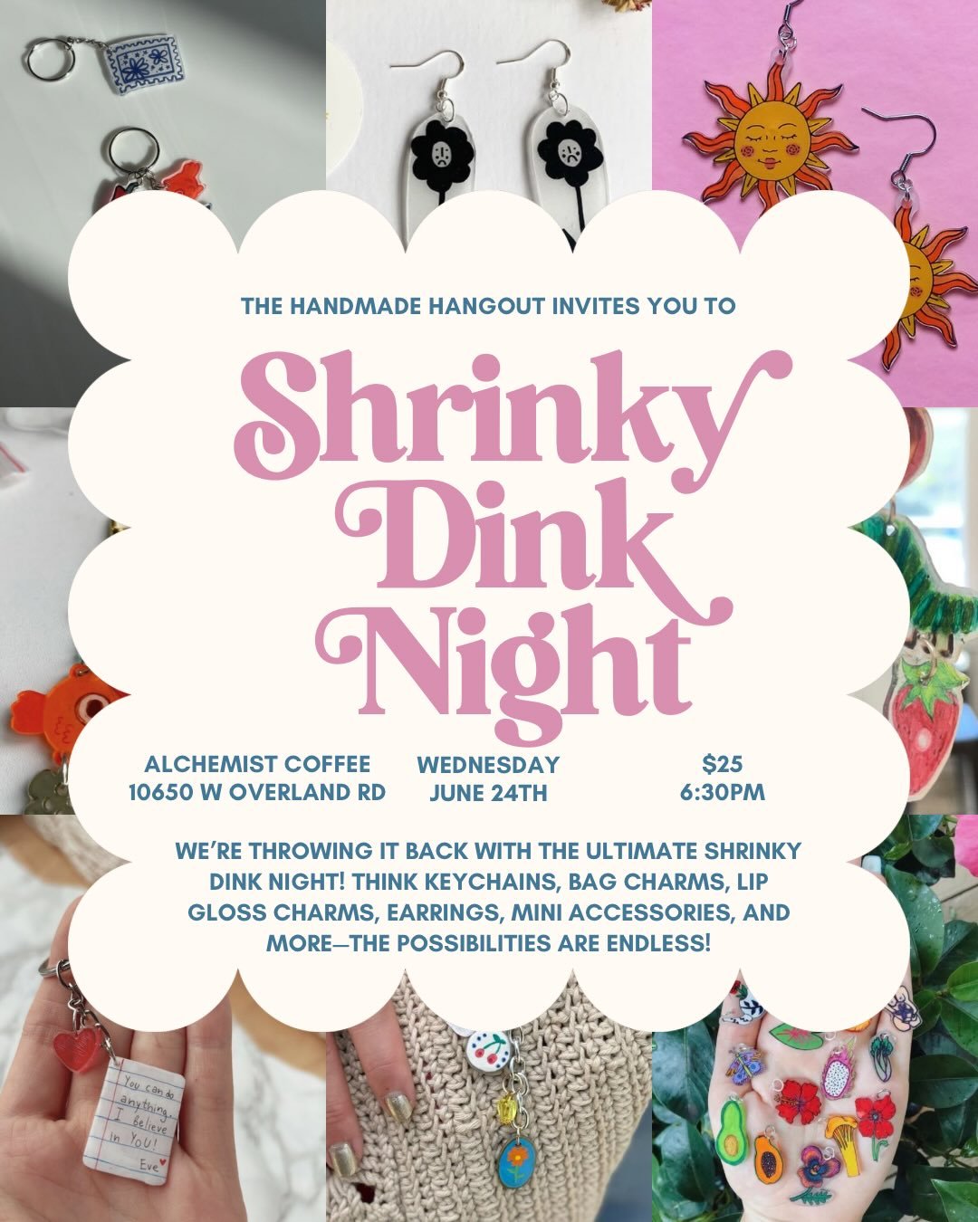 When&rsquo;s the last time you shrinky dinked?! I&rsquo;m thinking bag charms, key/ lip charms, earrings, hair clips?! Let&rsquo;s get wild. Tickets available at the link in bio! 

#boise #boiseevents #craftclub