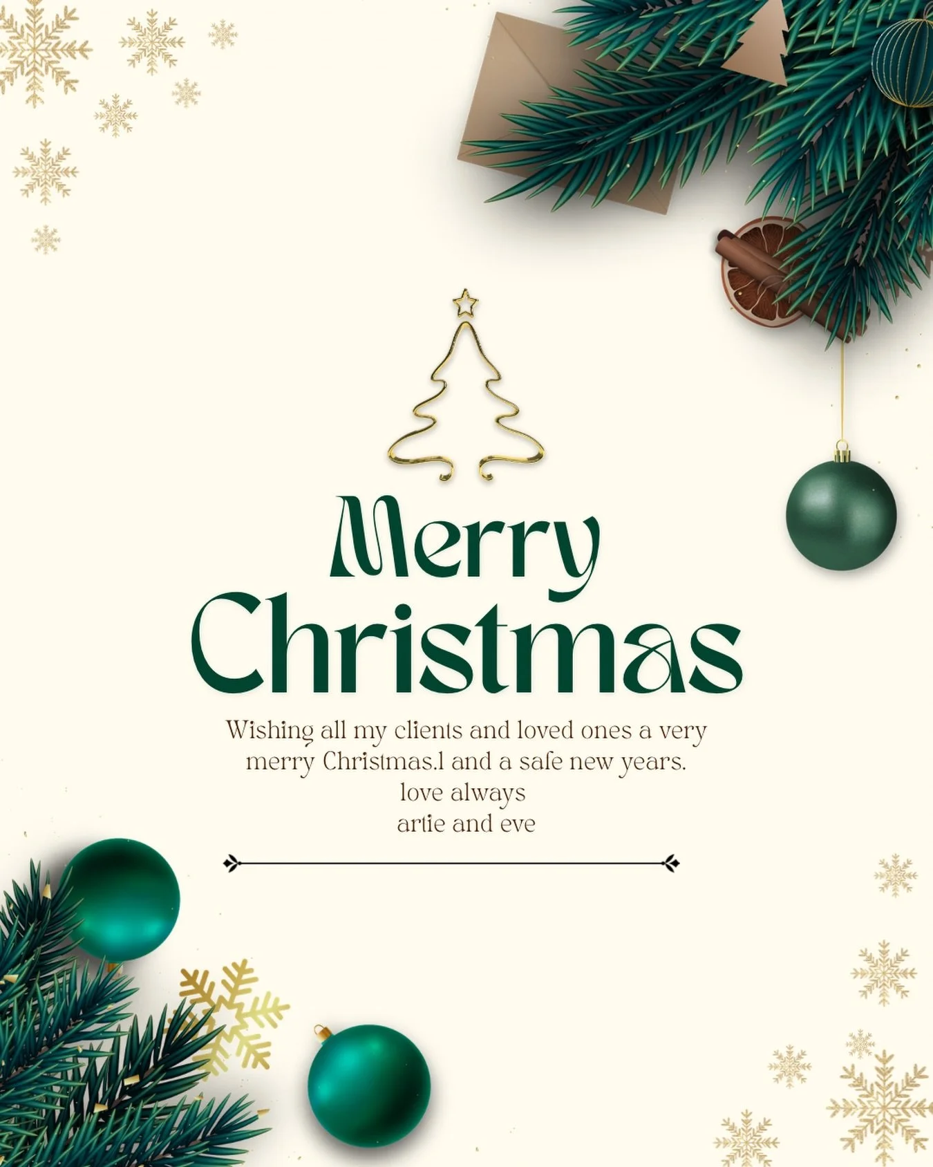 I&rsquo;m very late on this, my apologies to everyone.

I truly hope you all enjoyed a beautiful Christmas Day filled with love, laughter, and time with friends or family.

Artie &amp; Eve are now off on a well-deserved break and will reopen on the 6