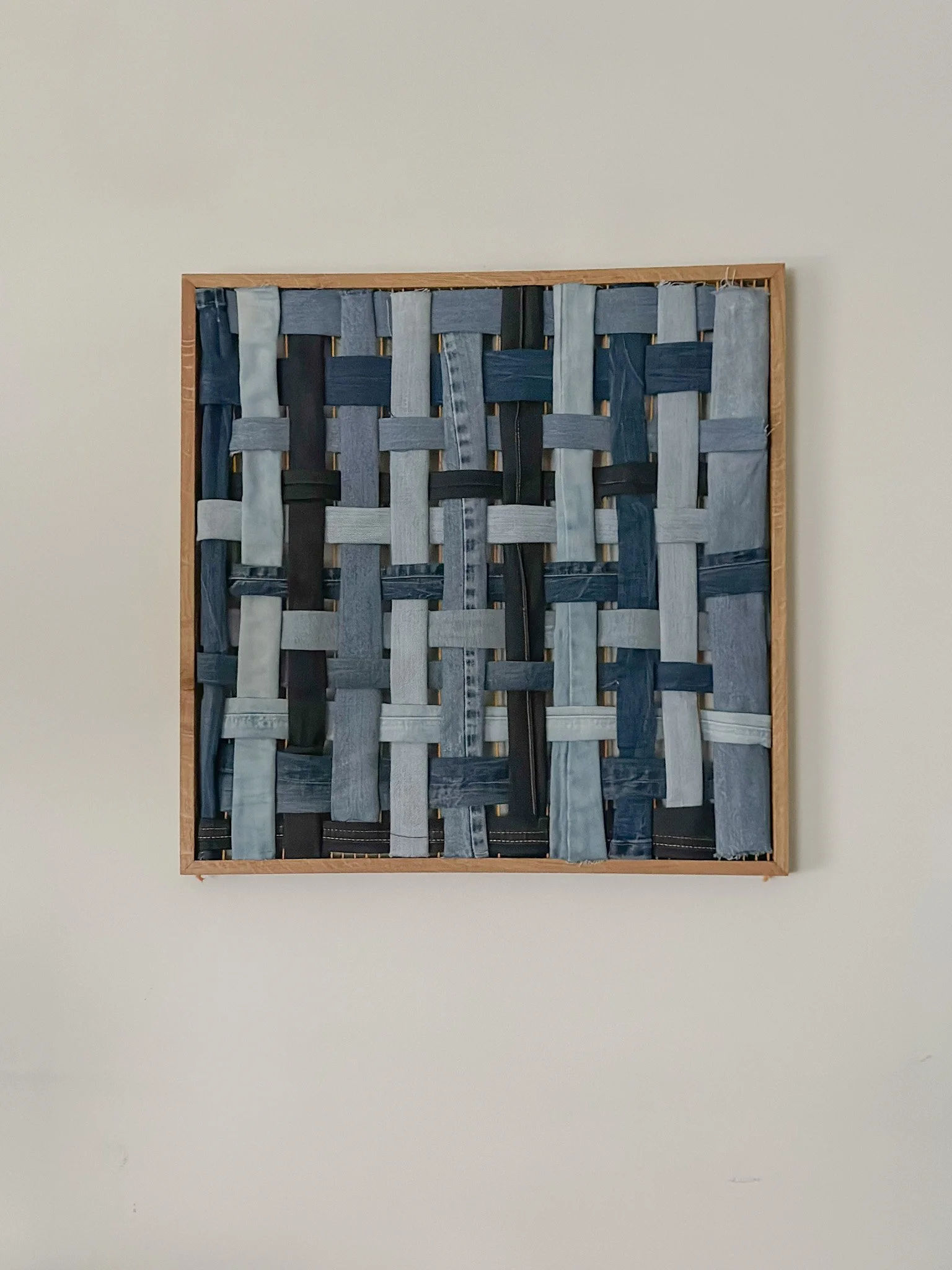 framed weave using reclaimed denim by Ana Salazar Atelier