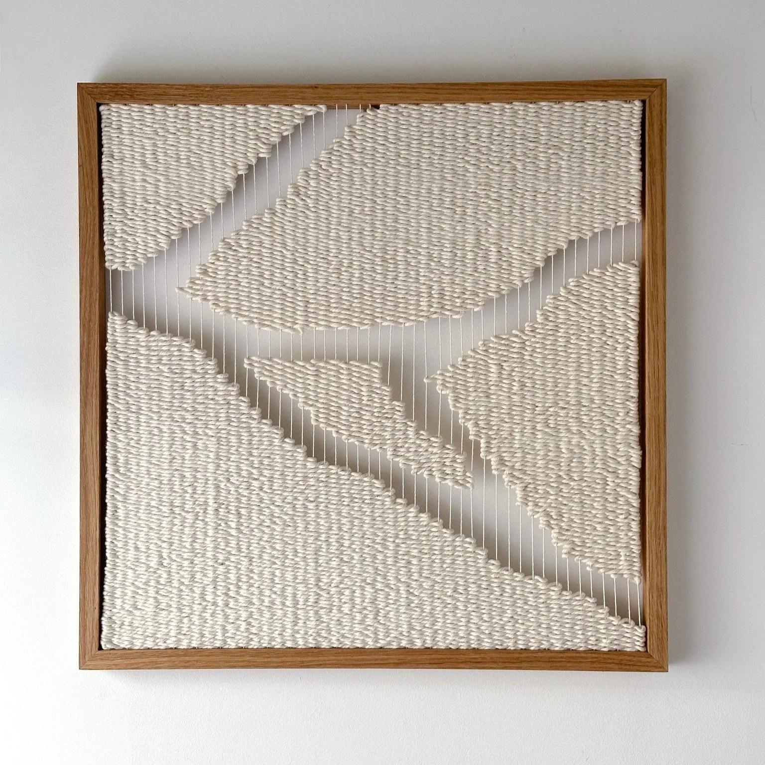 Kintsugi inspired tapestry in oak integrated weaving frame and natural cotton | Ana Salazar Atelier