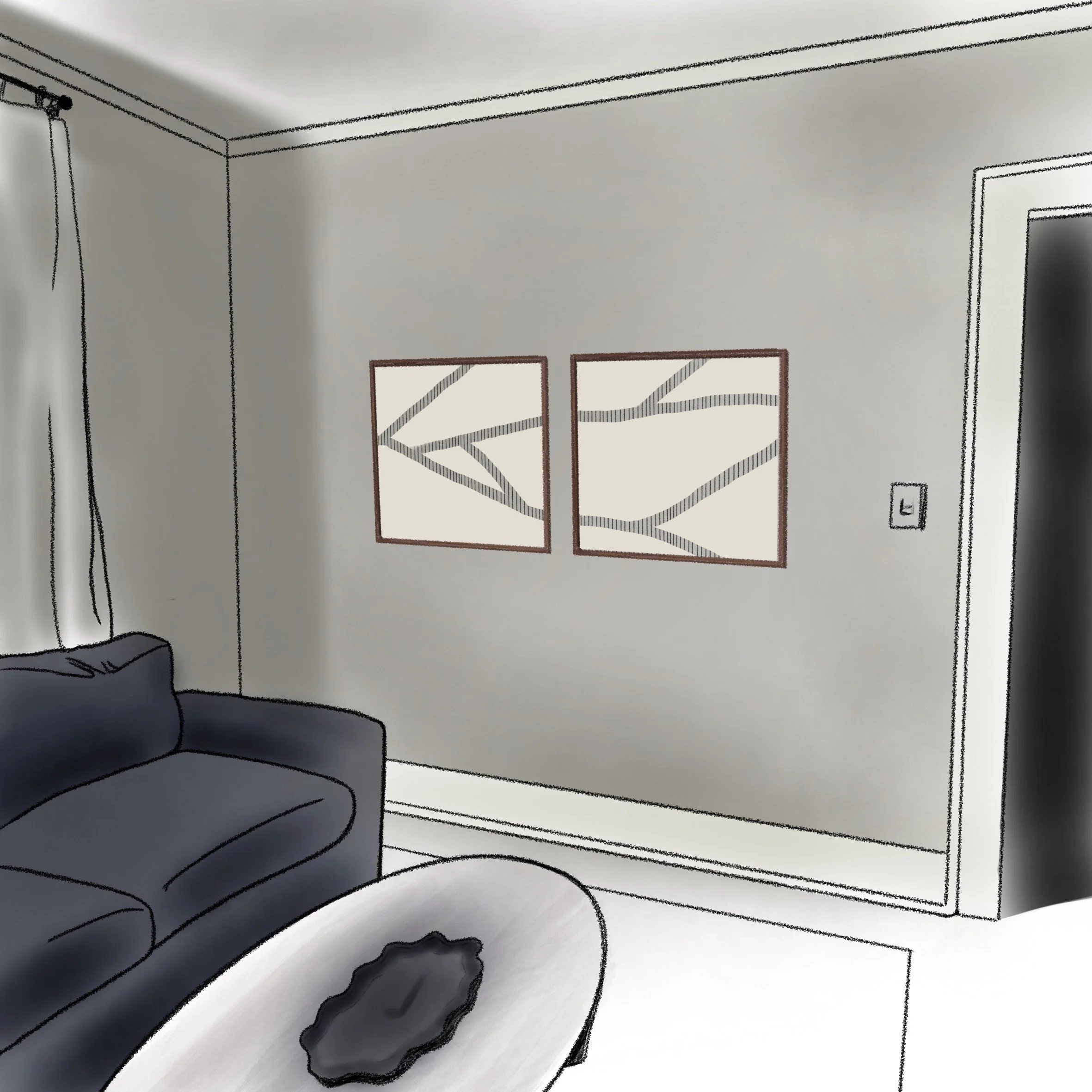 procreate sketch for the kintsugi diptych framed textile tapestries commission | Ana Salazar Atelier