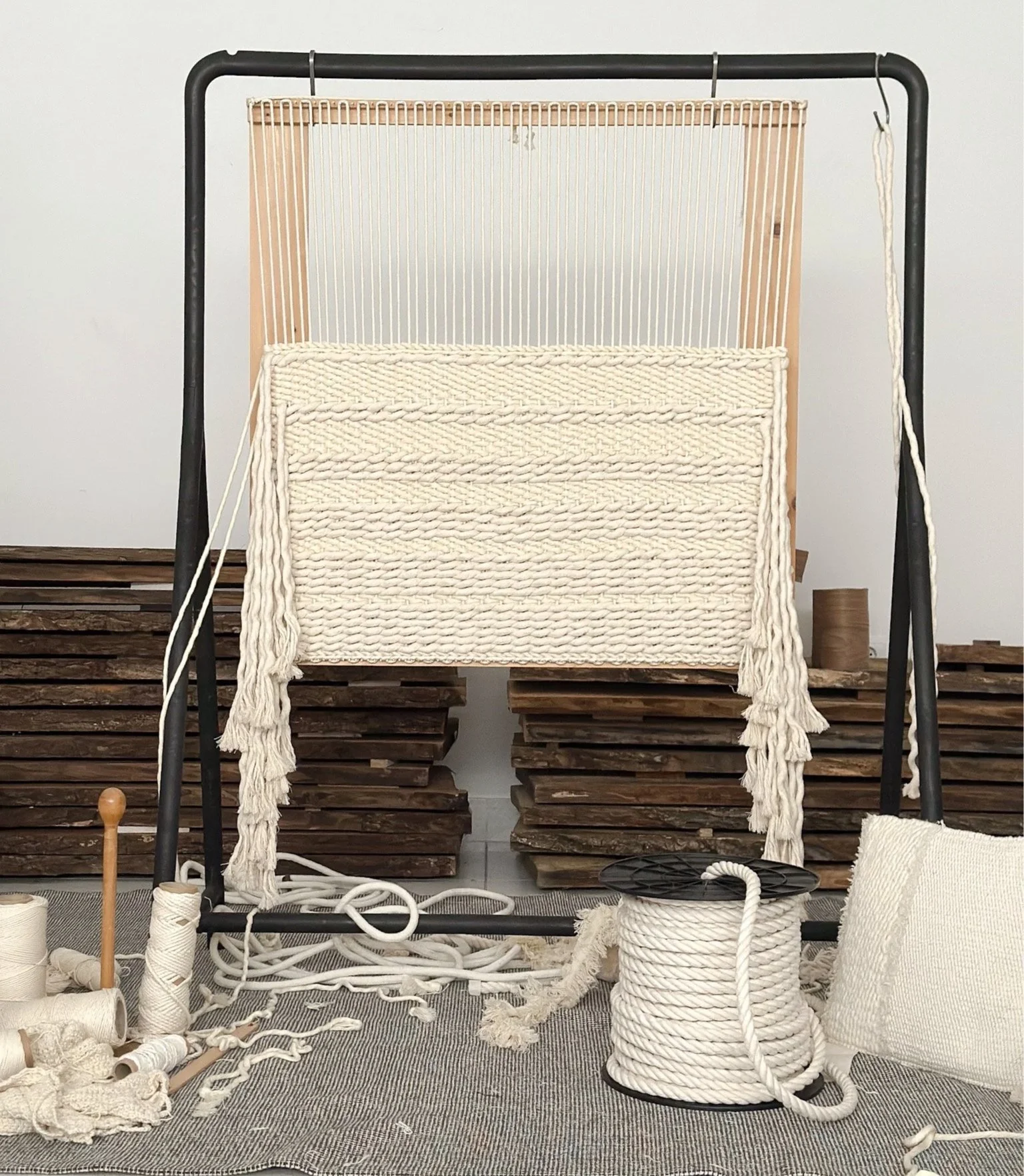 Progress image of bespoke large scale weaving | Ana Salazar Atelier