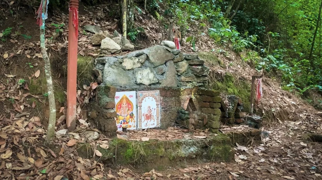 An ancient shrine secretly nestled in a forest.