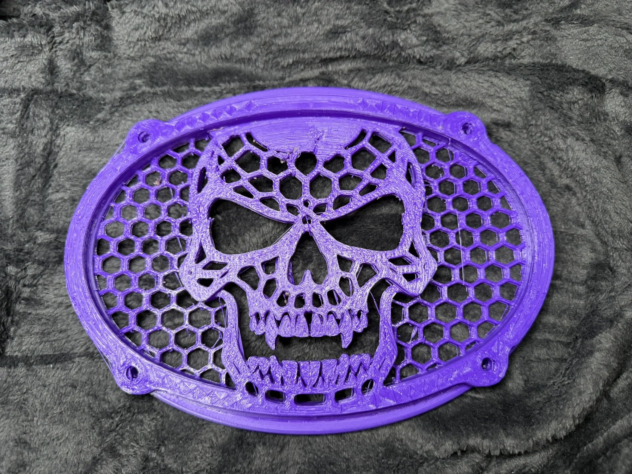 Vampire Skull custom car speaker grill, size 6x9, Flat Line Series, purple.