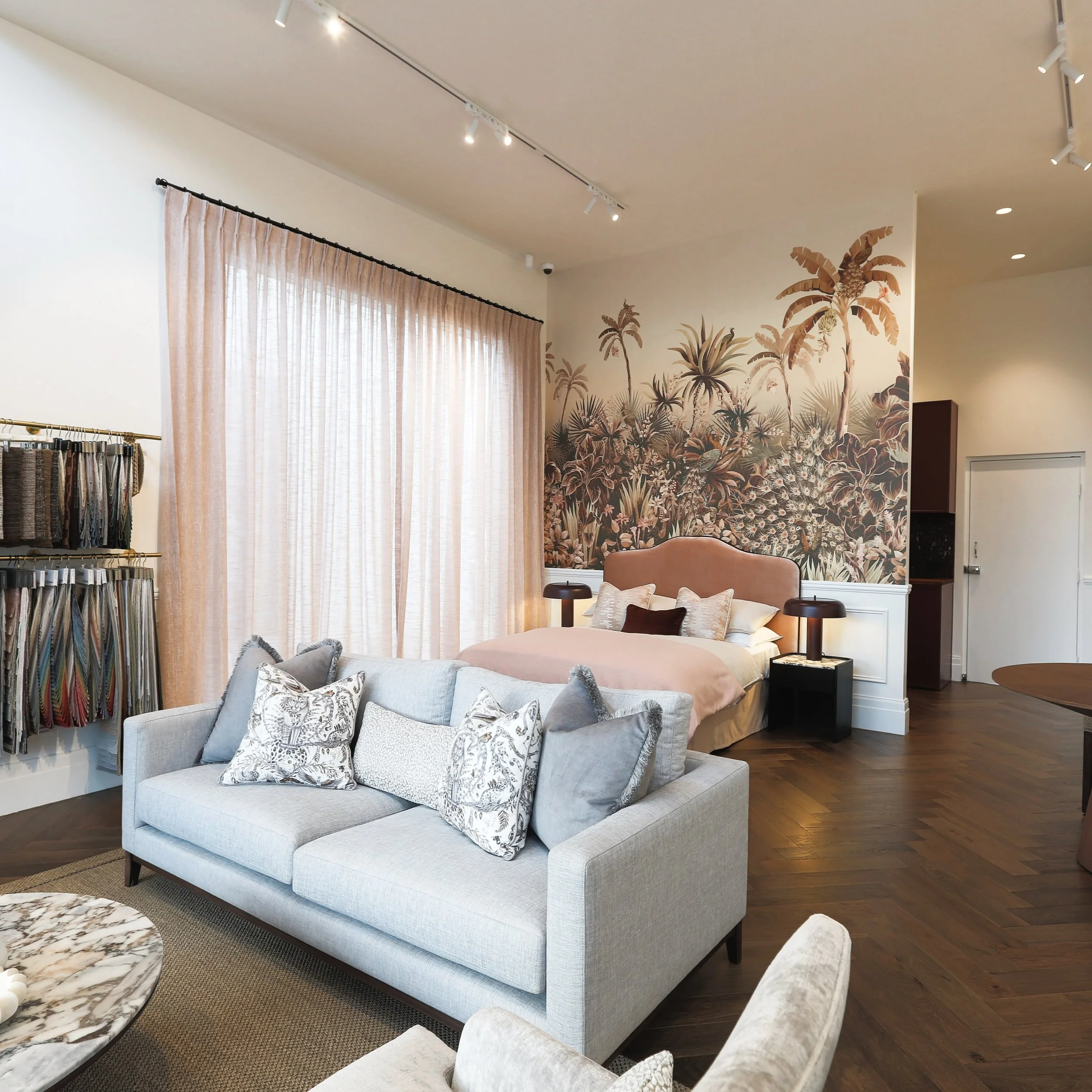 MOUNT ELIZA STUDIO / From construction site to finished space. A warm, layered interior designed to showcase our collection of fabrics, furniture and finishes &mdash; and give our clients a place to see, touch and experience the possibilities in pers
