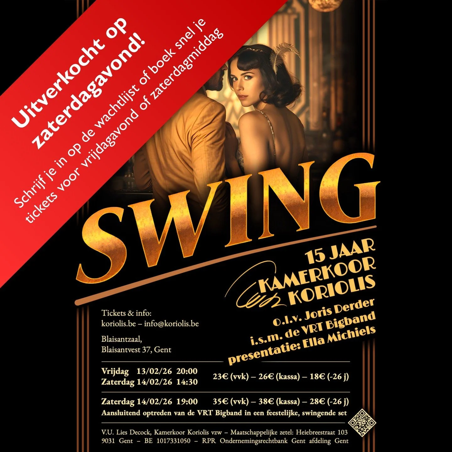 De ticketverkoop gaat zeer vlot, en intussen is zaterdagavond al uitverkocht! Bestel snel je tickets op vrijdagavond of zaterdagmiddag als je dit swingende evenement o.l.v. @jorisdrdr niet wil missen.
👉 https://www.koriolis.be/swing