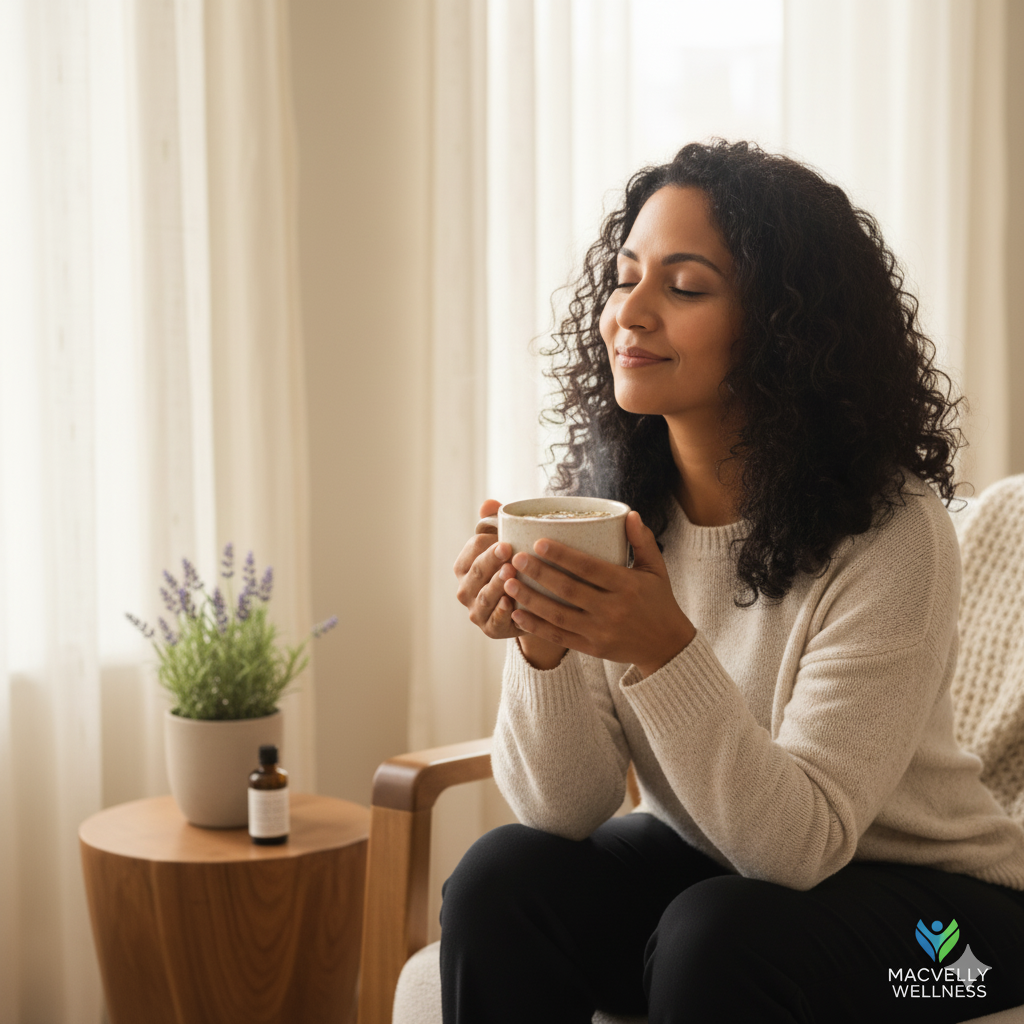 Woman in a calm, reflective moment representing supportive perimenopause and menopause coaching