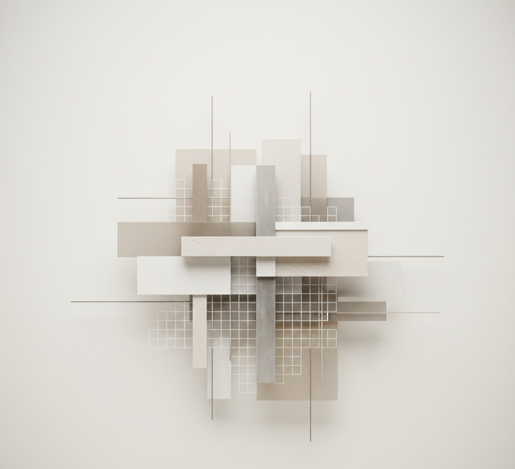 Abstract geometric forms representing healthcare systems design, clinician value, and operational sustainability