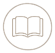 Open book icon inside a dotted circle with a starry background